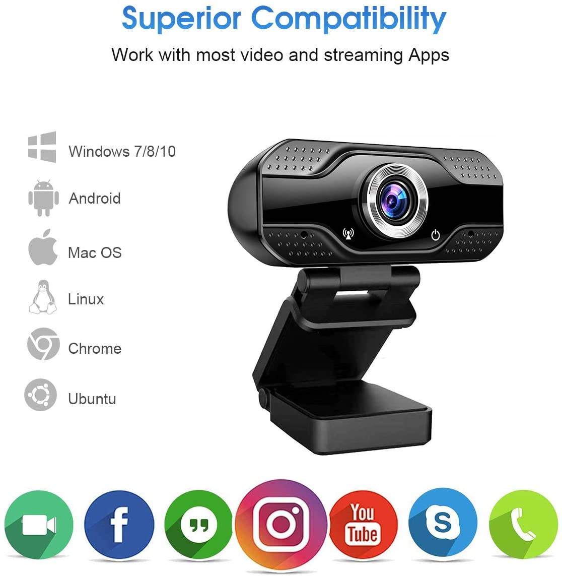 CUUWE Webcam with Microphone,1080P HD Webcam USB 2.0 Computer Cameras with Privacy Shutter & Webcam, Plug and Play,Webcam for Laptop, Desktop, Live Streaming, Conference, Online Classes, Video Chat