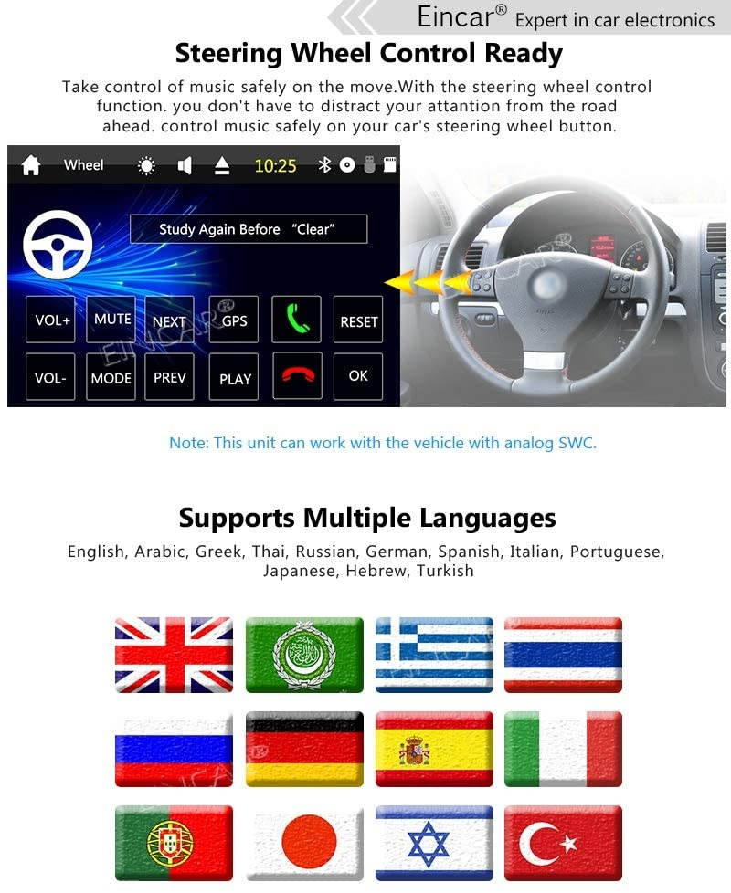 EinCar 7" Anti-Theft Detachable Front Panel Single Din Car Stereo in-Dash with HD 800480 Capacitive Touch Screen GPS Navigation NO-CD/DVD AM FM Radio Bluetooth USB/TF/AUX Built-in Bluetooth + Wire