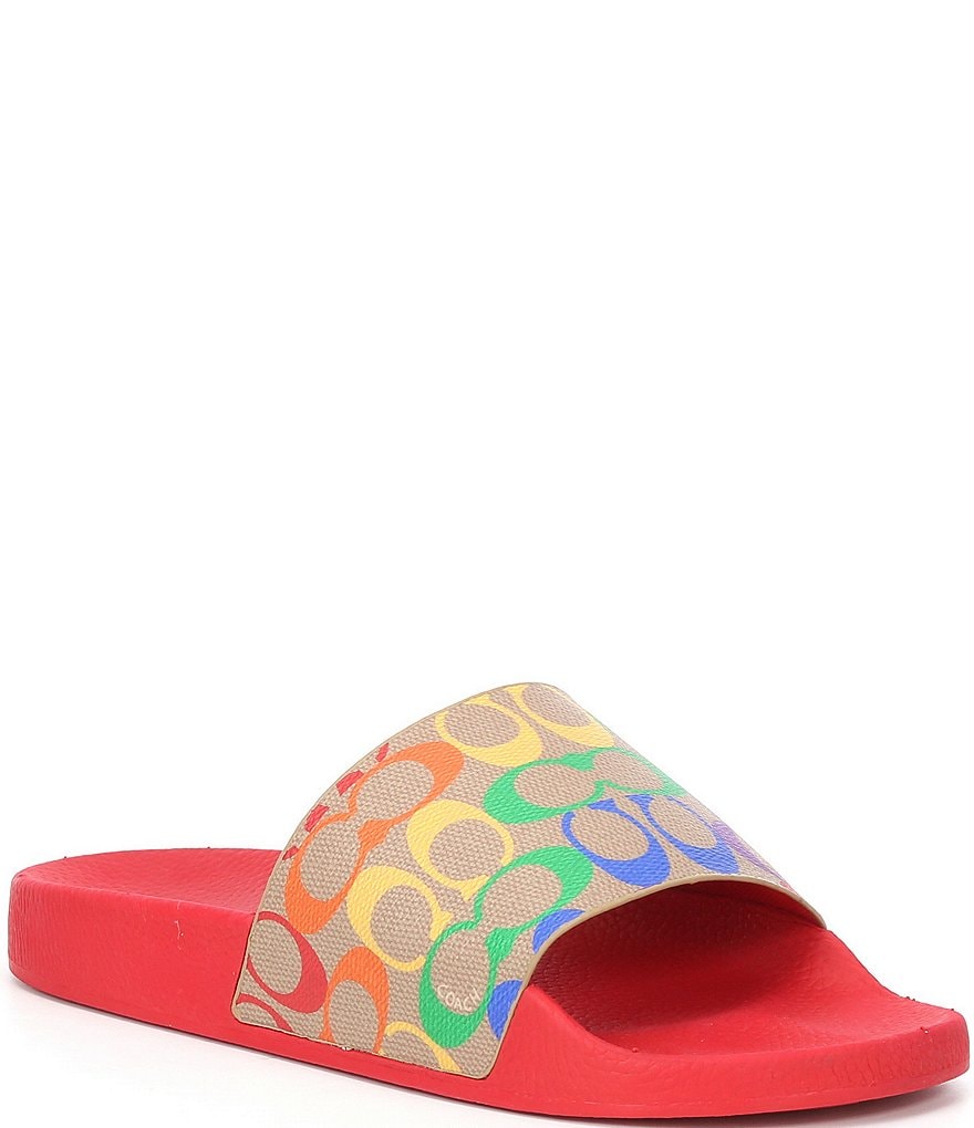COACH Men's Signature Rainbow Canvas Pool Slide