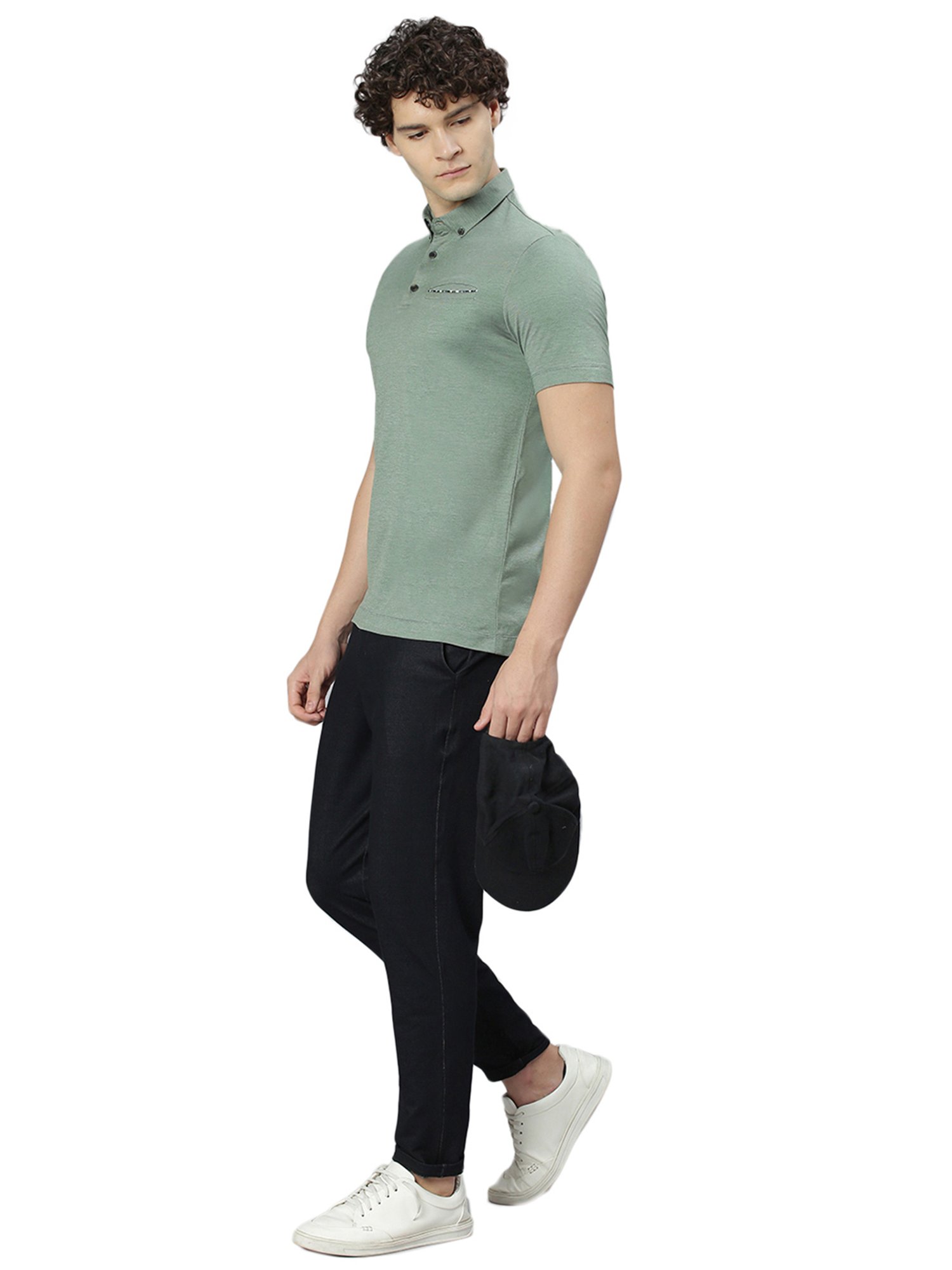 Slowave Green Regular Fit Cotton Polo T-Shirt