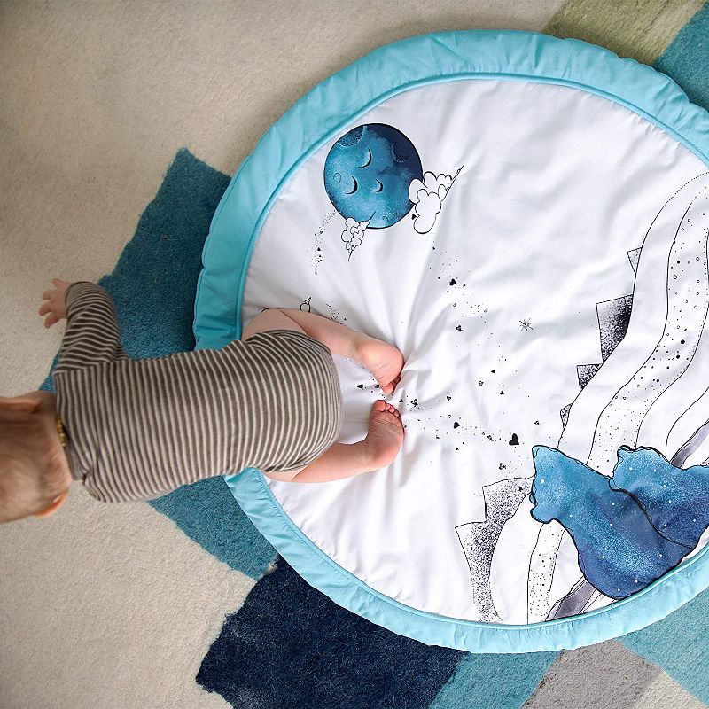 JumpOff Jo - Round Baby Floor Mat for Tummy Time, Play, and More, 36" Diameter - Mama Bear Blue