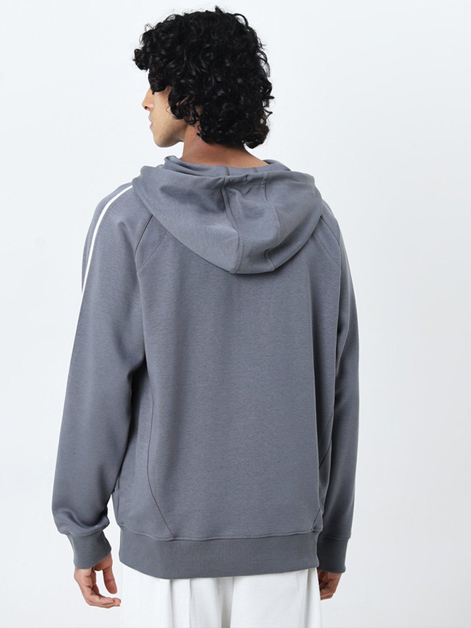 Studiofit by Westside Grey Solid Relaxed-Fit Cotton Blend Sweatshirt
