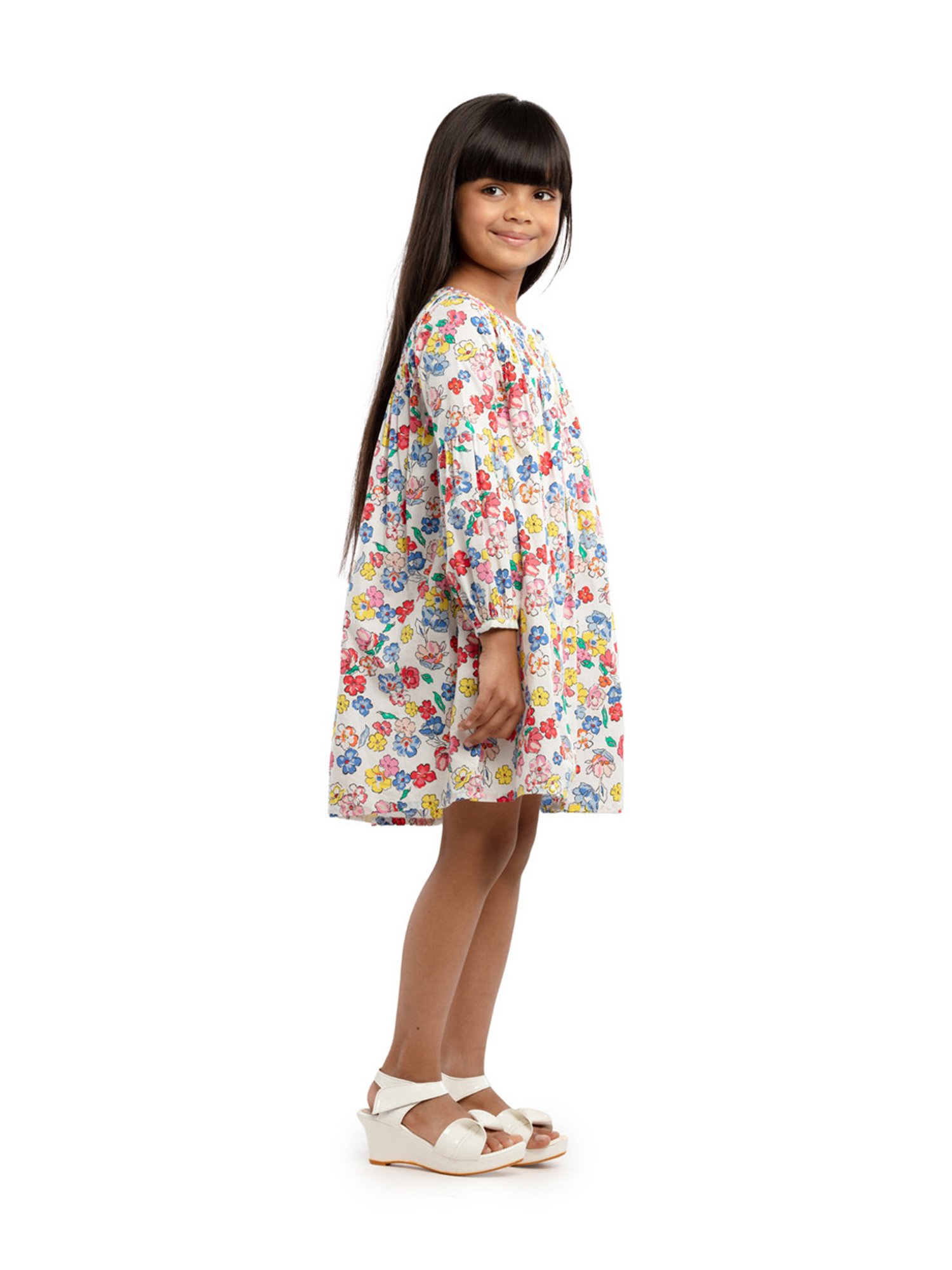 Under Fourteen Only Kids Multicolor Floral Print Full Sleeves Dress