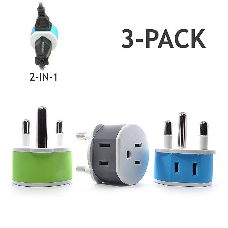 Africa Botswana Namibia Power Plug Adapter with 2 USA Inputs Travel 3 Pack Type M US10L Safe Grounded Use with Cell Phones Laptop Camera Chargers CPAP and More