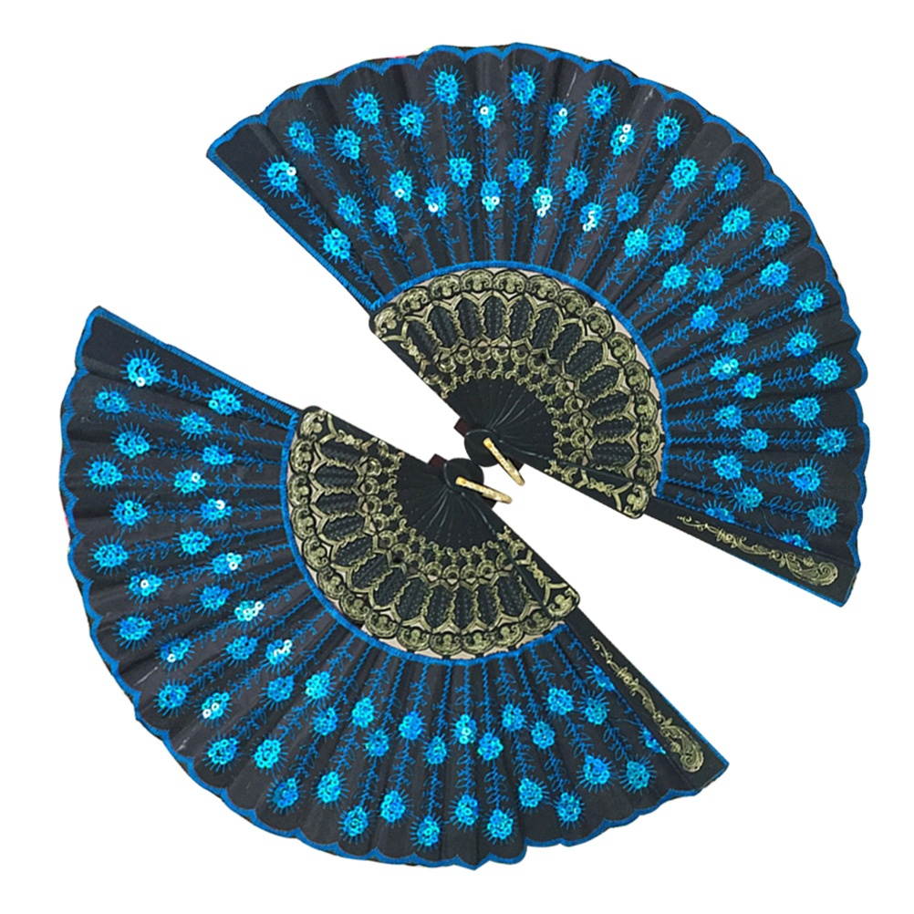 Fashionable Sequins Peacock Fan Handmade Dance Hand Fans for Performance Stage Show (Sky Blue)
