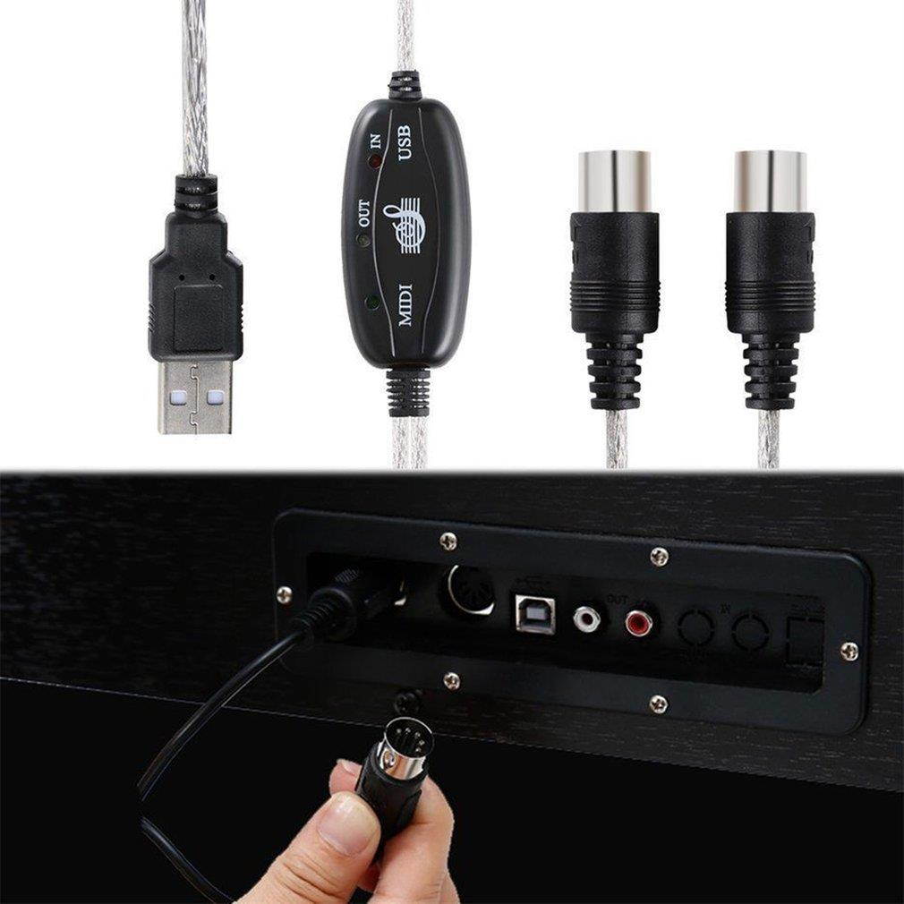 USB IN-OUT MIDI Interface Cable PC to Music Keyboard Converter Adapter Cord