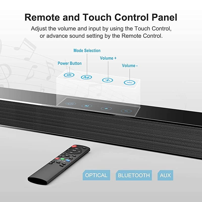 Sound Bar  TV Sound Bar with Wired Subwoofer 120W 21 Soundbar Wired Wireless Bluetooth 50 Speaker for TV 25 Inch OpticalAuxCoaxial Bass Adjustable Surround Sound for Home Theater