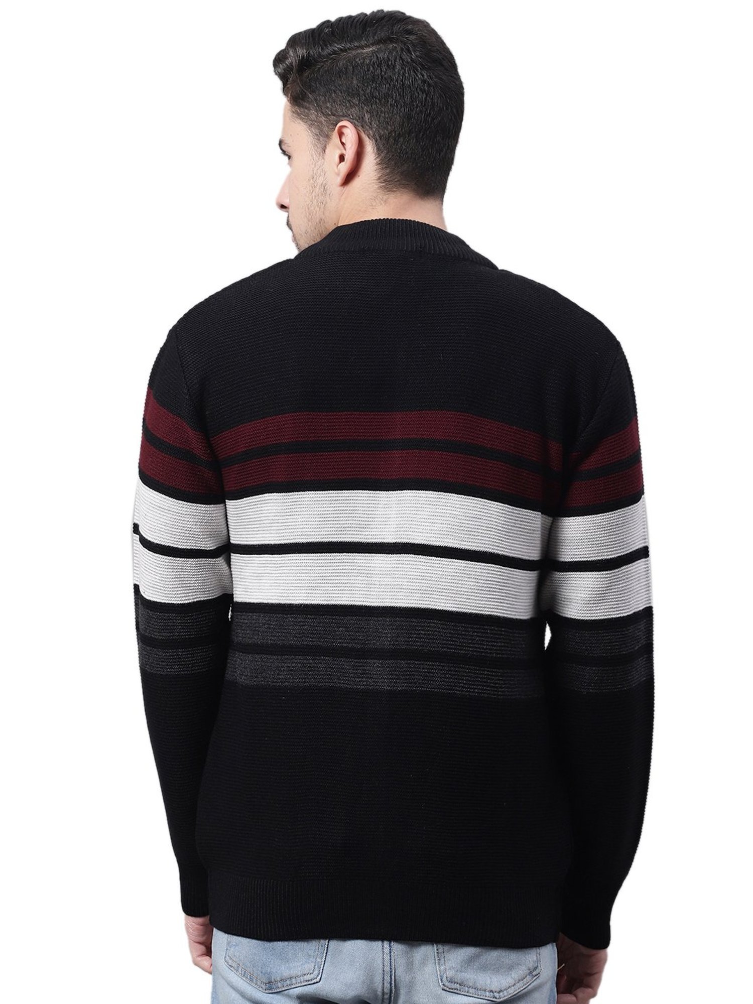 Cantabil Black Regular Fit Striped Sweater