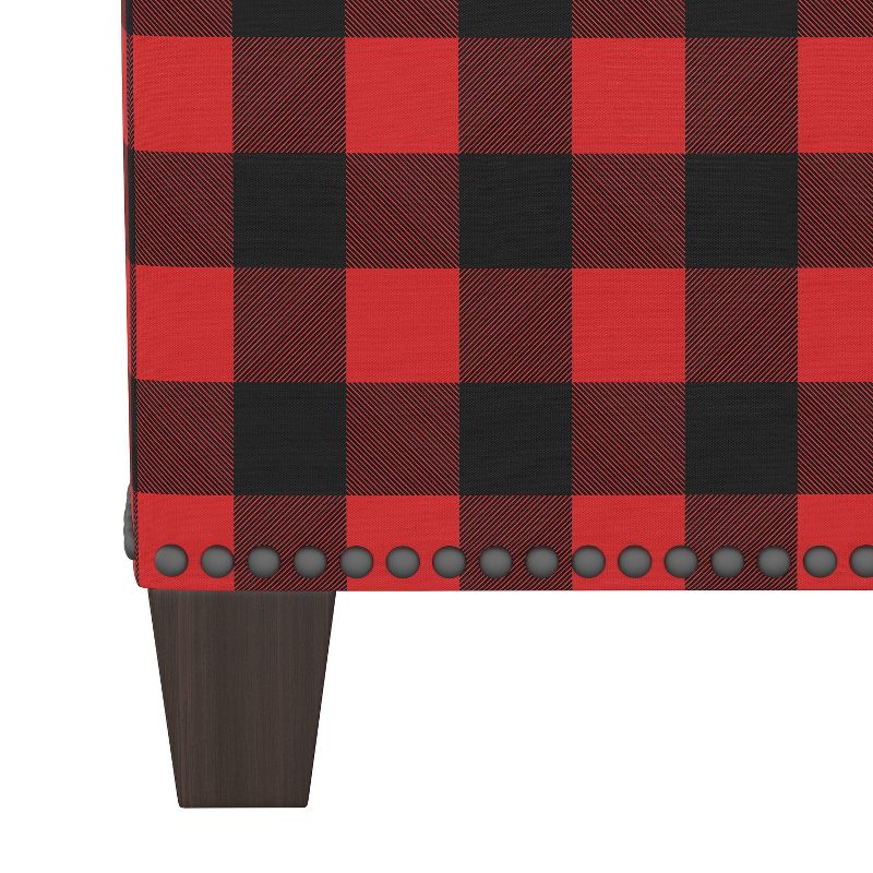 Square Nail Button Ottoman Classic Gingham Red Black - Skyline Furniture