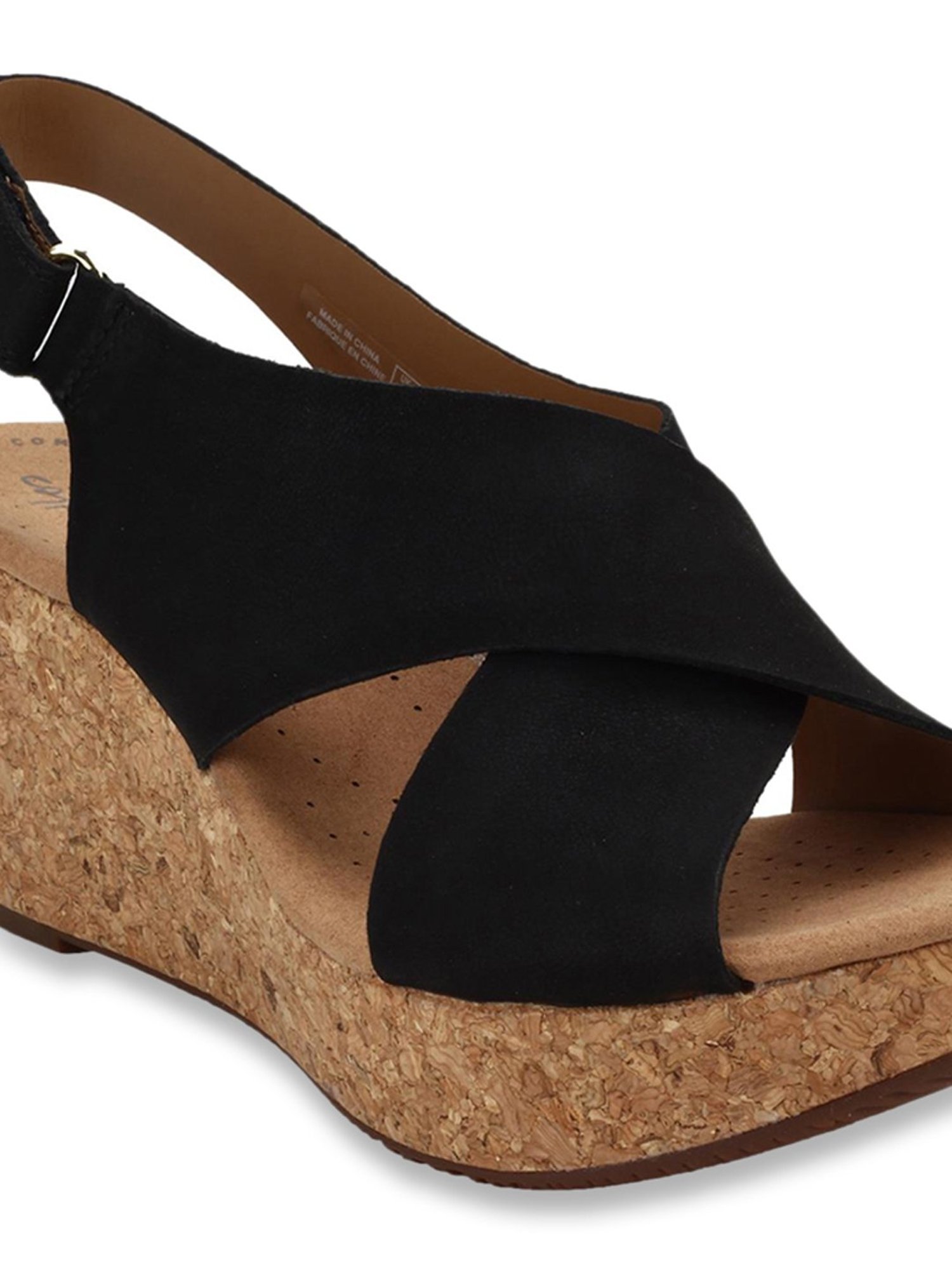 Clarks Women's Annadel Eirwyn Black Back Strap Wedges