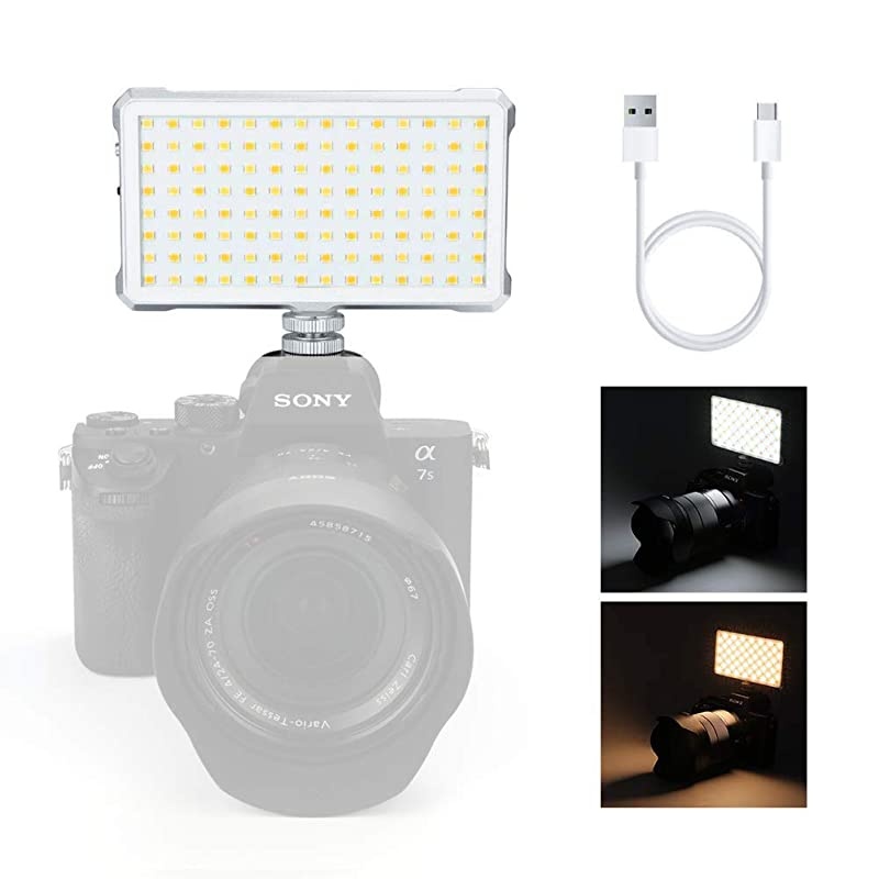 Camera LED Video Light, Dimmable Brightness Bi-Color 3200K-5600K Light Panel, Aluminum Body CRI96+, Built-in Rechargeable Battery for YouTube Studio Wedding Children Photography with Filter