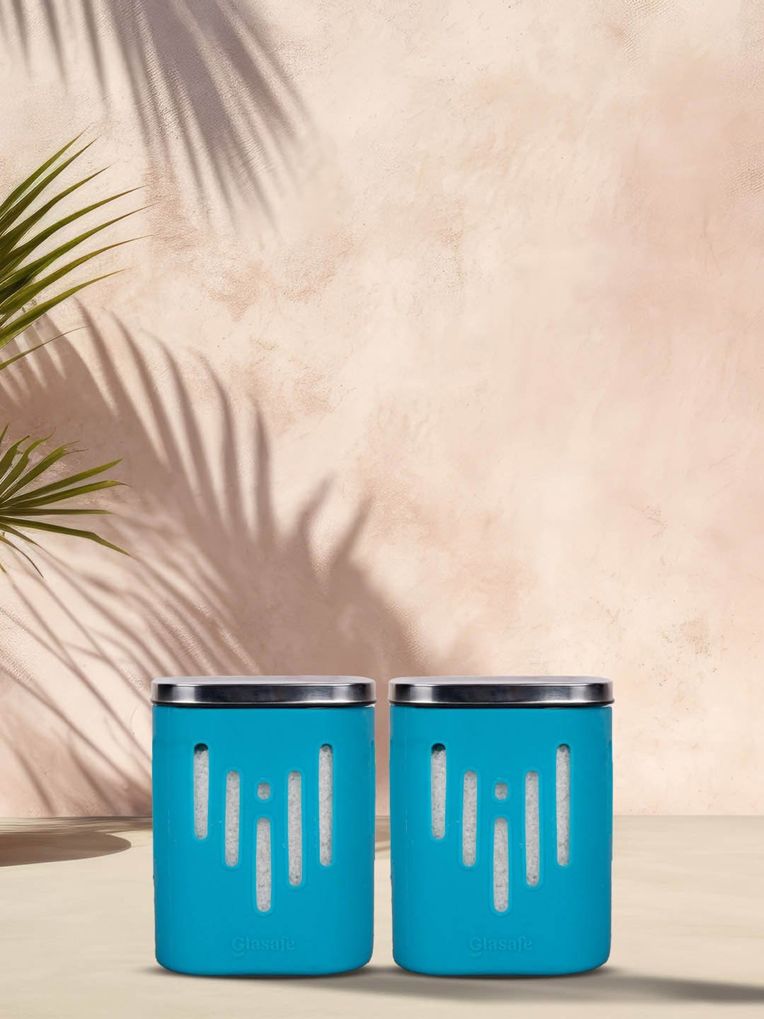 Glasafe 'O' Grip Tranquil Teal Borosilicate Containers - Set of 2 (900ml)