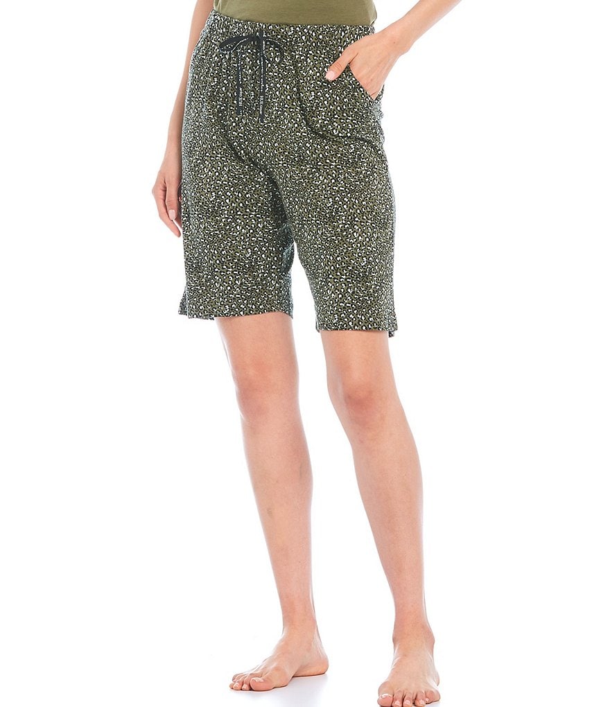 HUEtique Lyon Leopard Print Knit Bermuda Sleep Drawstring Shorts