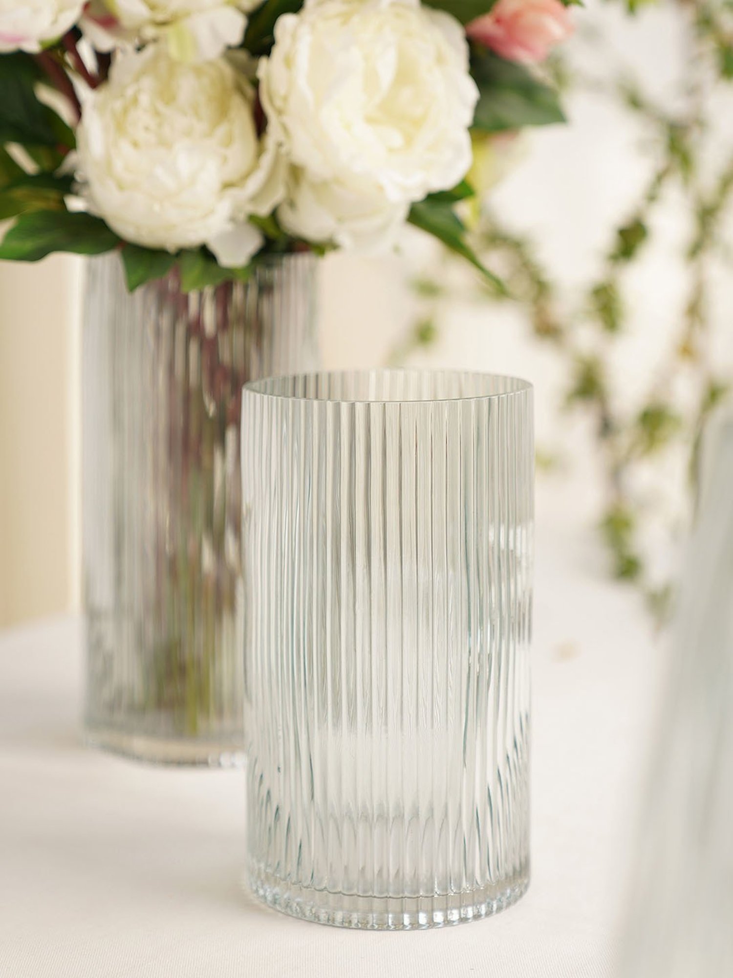 Pure Home and Living Blue Glass Ribbed Straight Vase