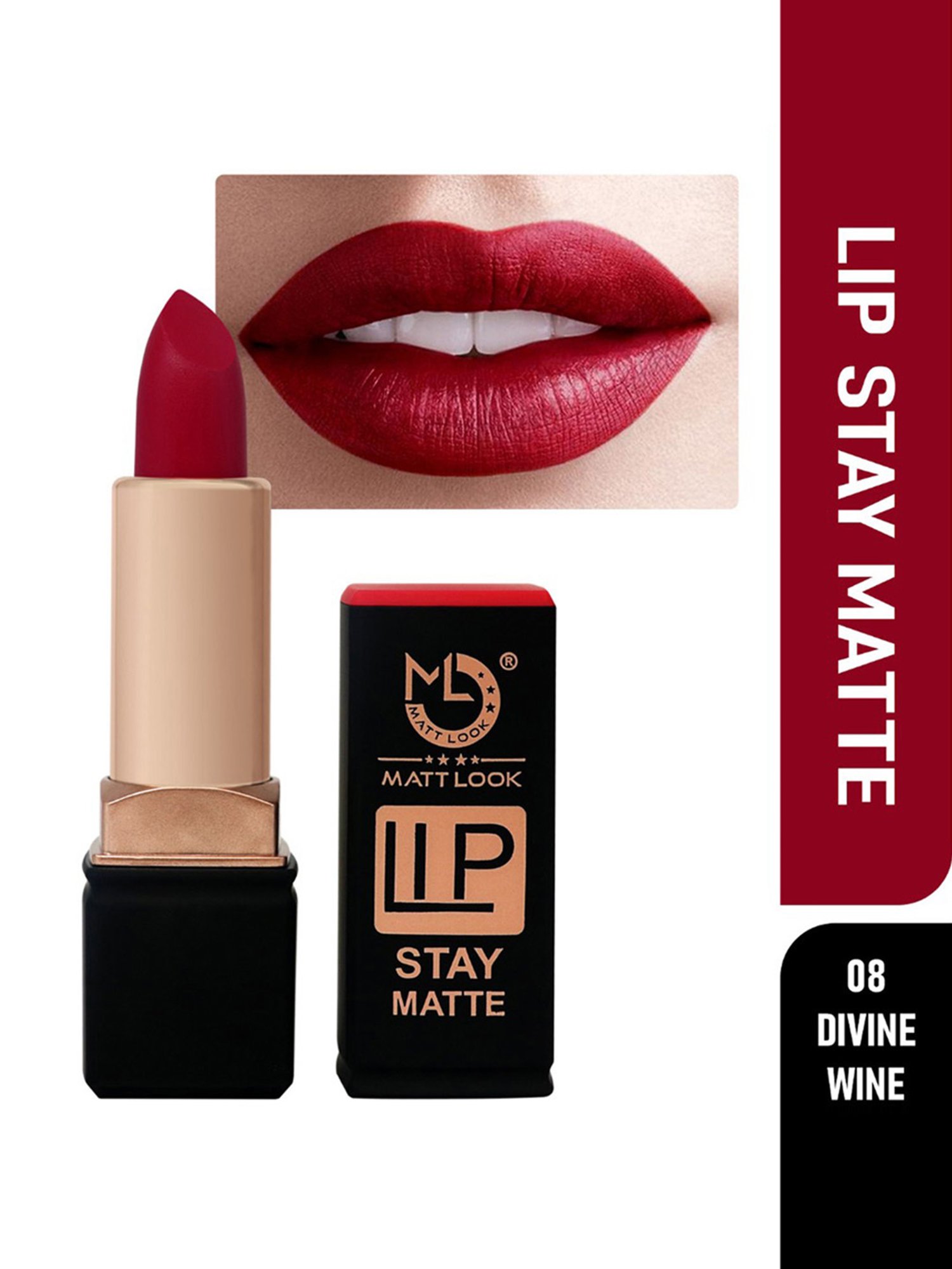 Matt Look Lip Stay Matte Lipstick 08 Divine Wine - 3.5 gm