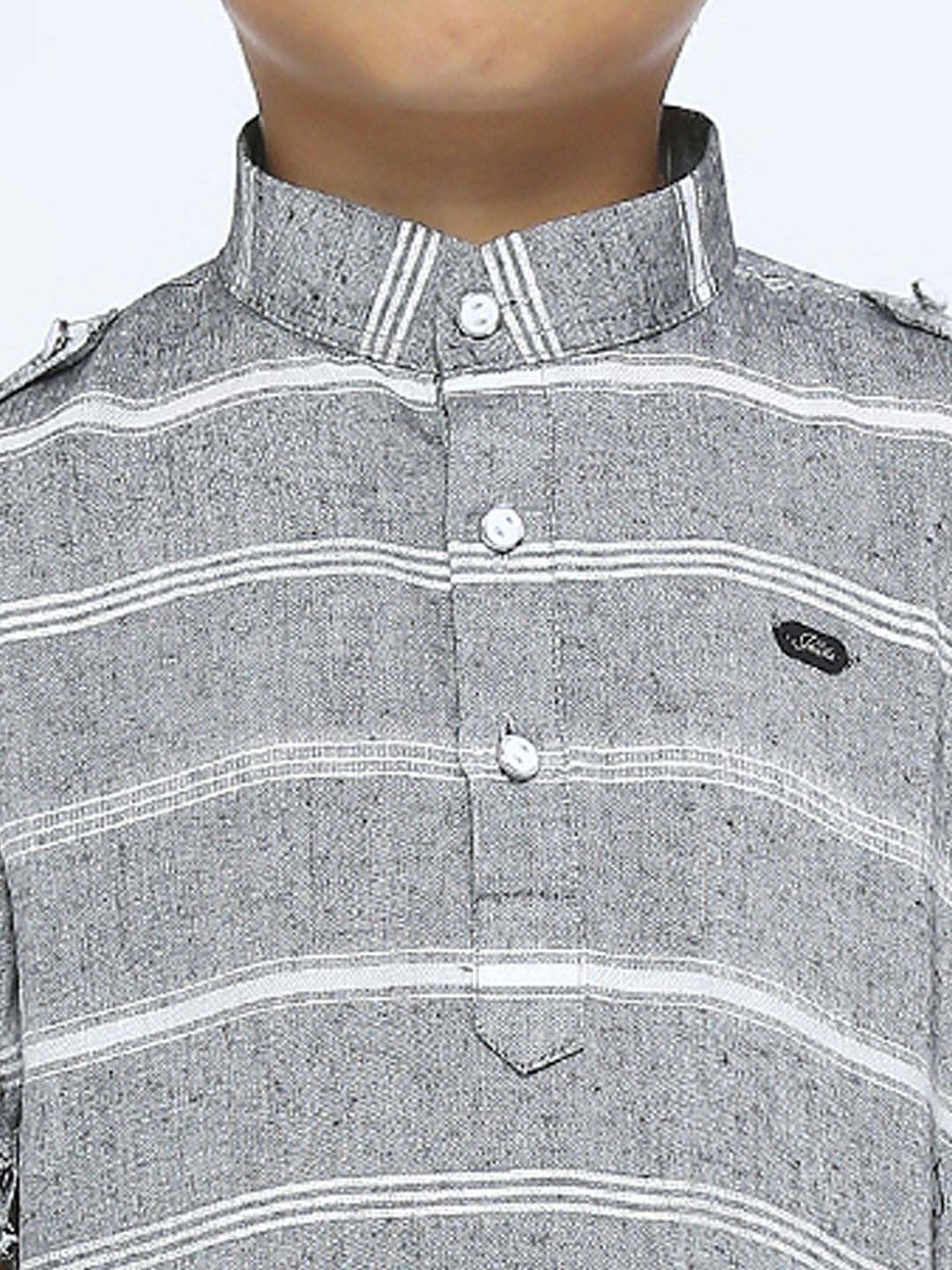 Kids Island Boys Grey & White Striped Full Sleeves Kurta Set