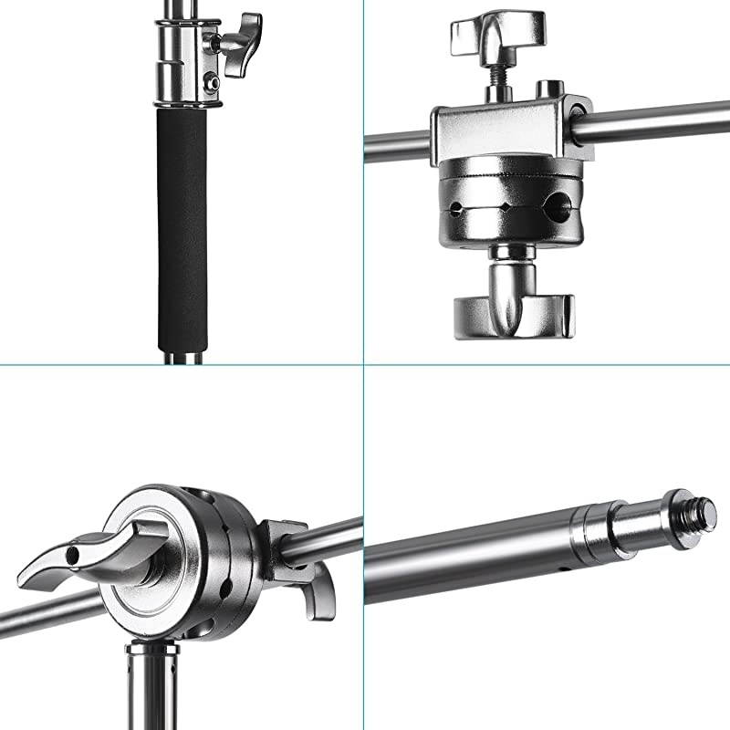 Pro 100% Stainless Steel Heavy Duty C Stand with Boom Arm - Max Height 11ft/331cm Photography Light Stand with 4ft/120cm Holding Arm, 2 Grip Head for Studio Monolight, Softbox, Reflector