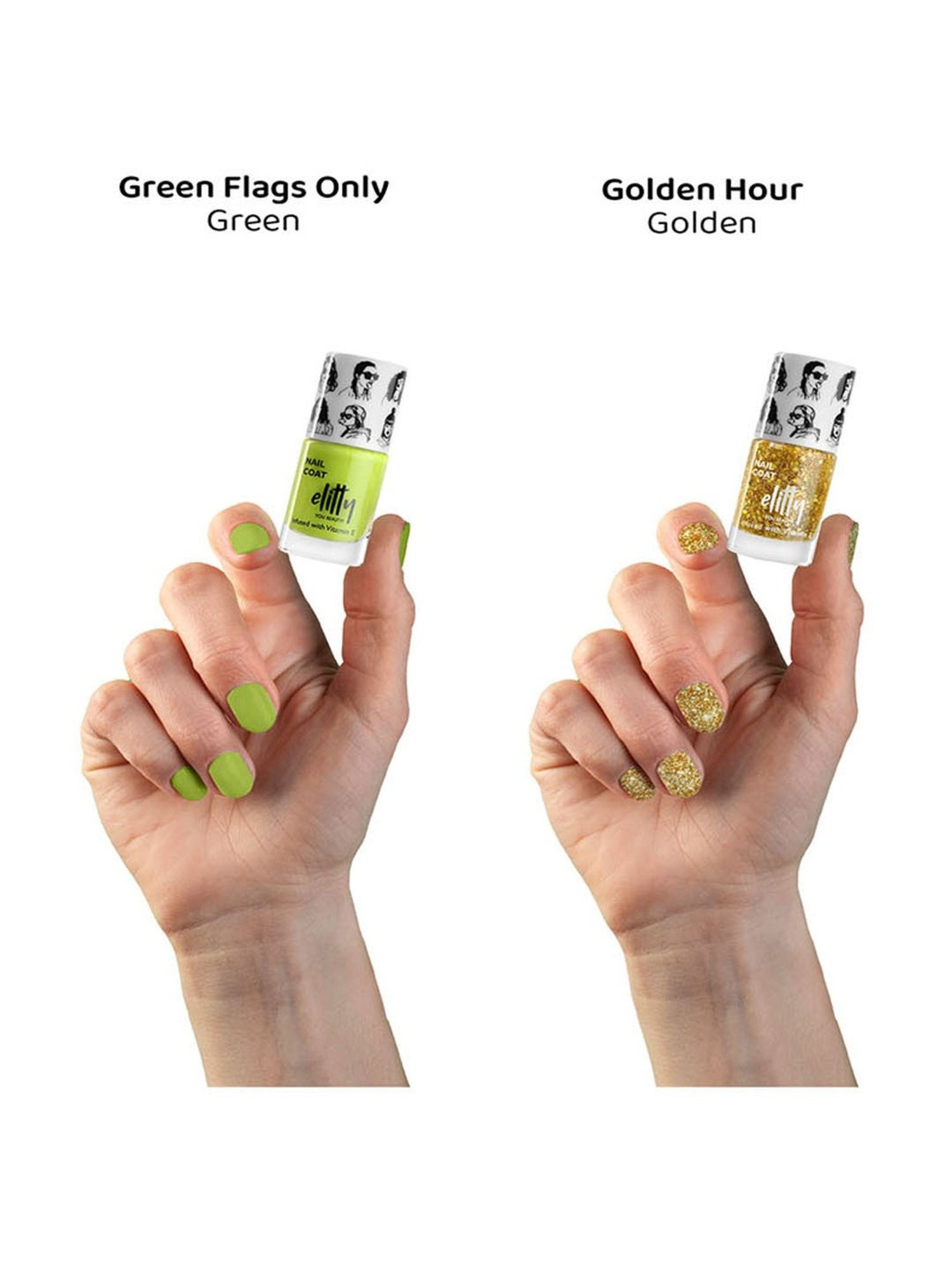 Elitty Mad Over Nails Nail Polish Hustling Combo - Pack of 2 - Green Flags Only, Golden Hour