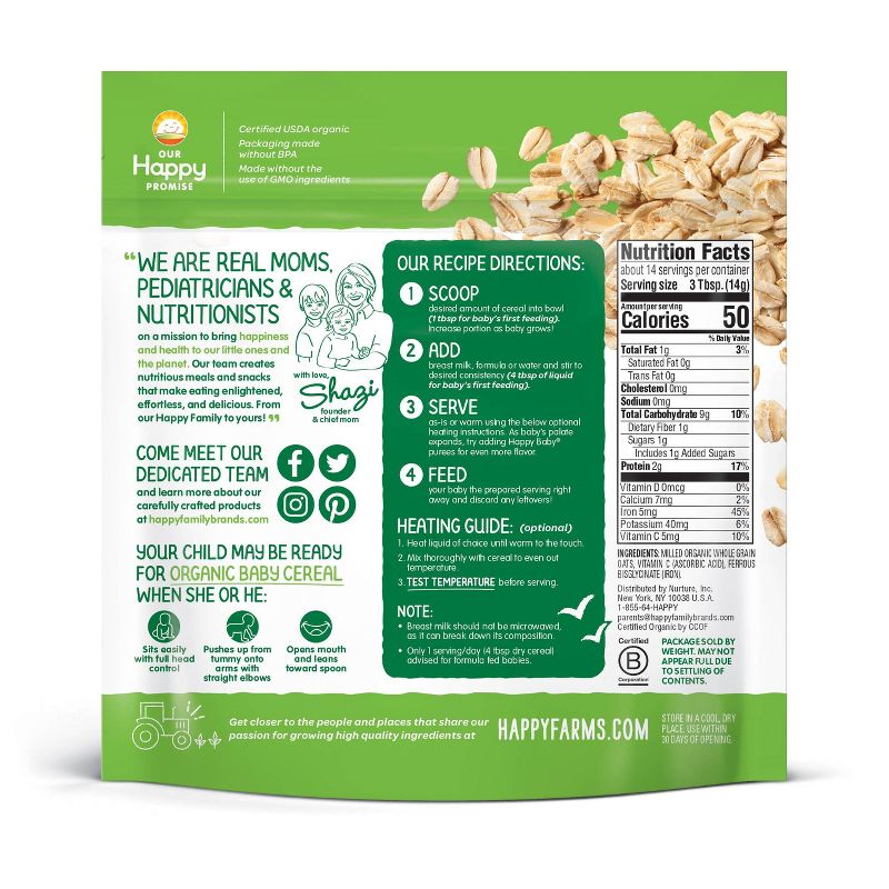 HappyBaby Clearly Crafted Oatmeal Baby Cereal - 7oz