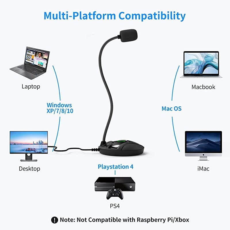 for Computer Gaming Mic JV605 with Mute Button Compatible with Desktop PC Laptop Mac PS4 Play amp Plug USB Cardioid Gooseneck Mic Recording for Skype Streaming YouTube Game Podcast