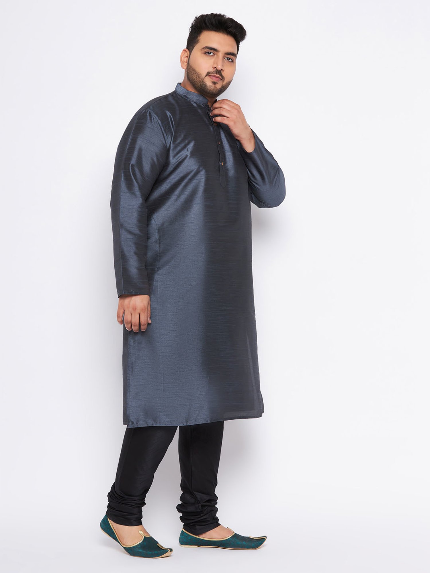 Vastramay Slate Silk Blend Kurta Pyjama Set