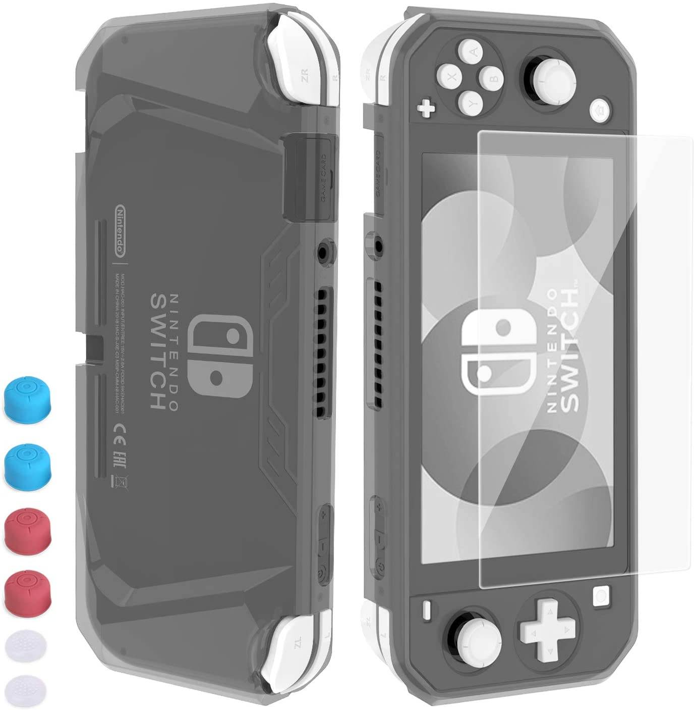HEYSTOP Case for Nintendo Switch Lite, Soft TPU Protective Case Cover for Nintendo Switch Lite with Switch Lite Tempered Glass Screen Protector and Thumb Stick Caps(Gray)