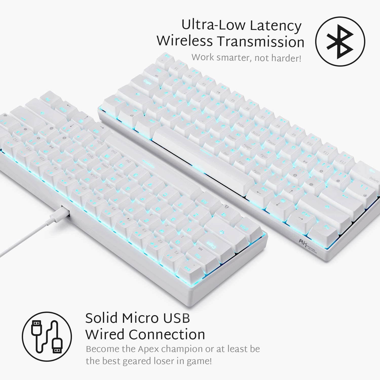 CUUWE RK ROYAL KLUDGE RK61 Wireless 60% Mechanical Gaming Keyboard, Ultra-Compact Bluetooth Keyboard with Linear and mechanical Switch, Compatible for Multi-Device Connection