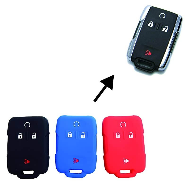 Autotech Remote Key Silicone Rubber Keyless Entry Shell Case Fob and Key Cover fit for Chevrolet Silverado Colorado M3N32337100 13577770 13577771 GMC Sierra Yukon Cadillac1 PairBlack+Blue