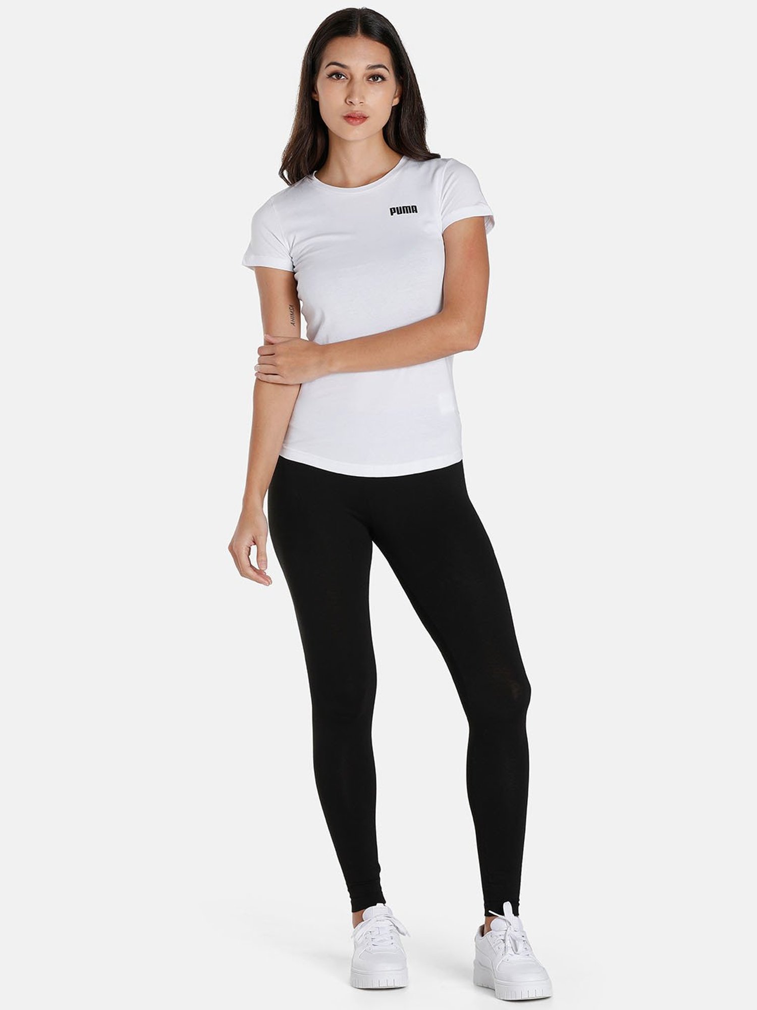 Puma White Cotton Logo Print Essential T-Shirt