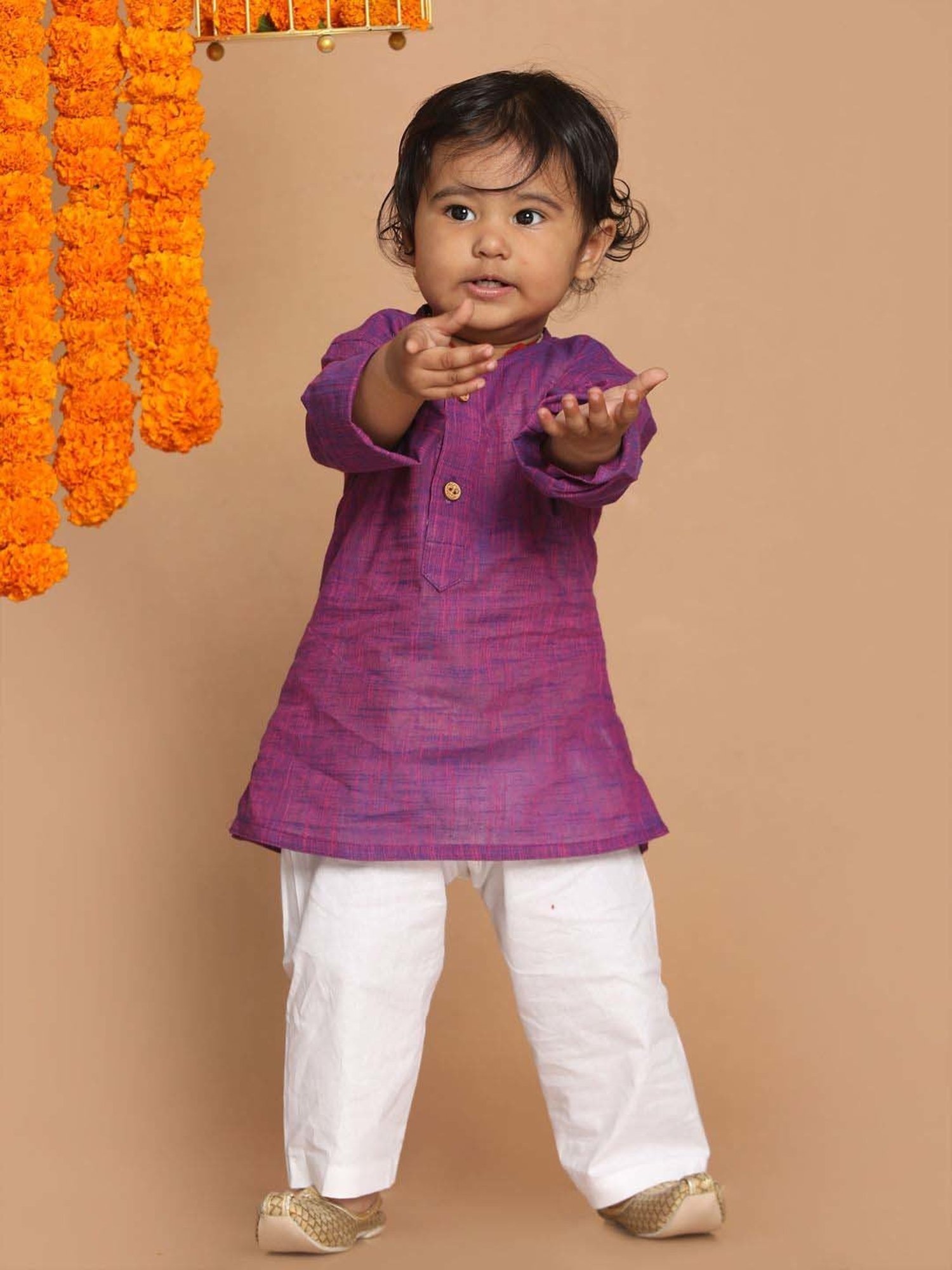 VASTRAMAY Boys Purple Cotton Self Full Sleeves Kurta Sets