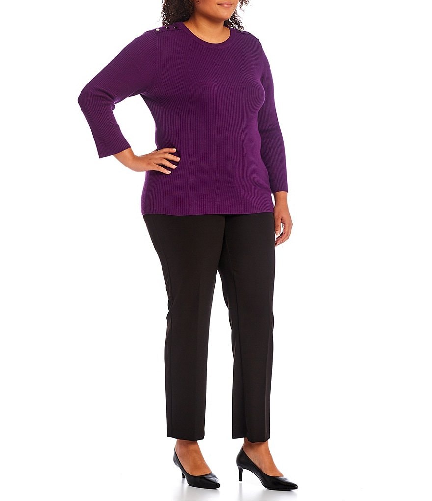 Ruby Rd. Plus Size Ombre Striped 3/4 Sleeve Button Front Long Cardigan