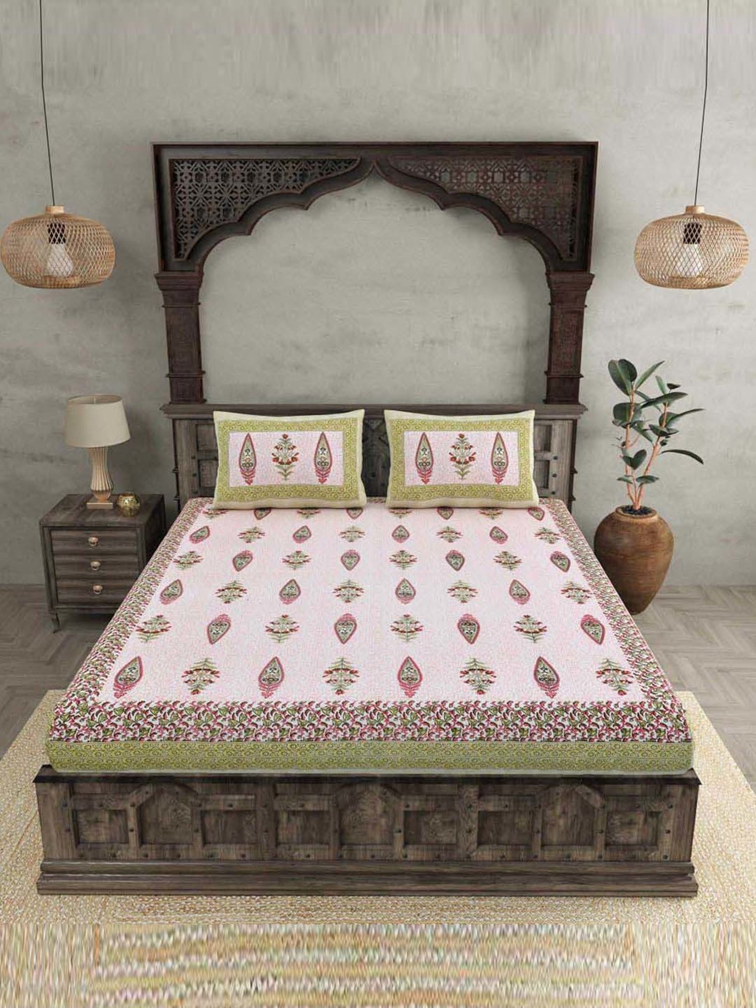 JaipurFabric Blush Pink Cotton 180 TC Double Bedsheet with 2 Pillow Covers