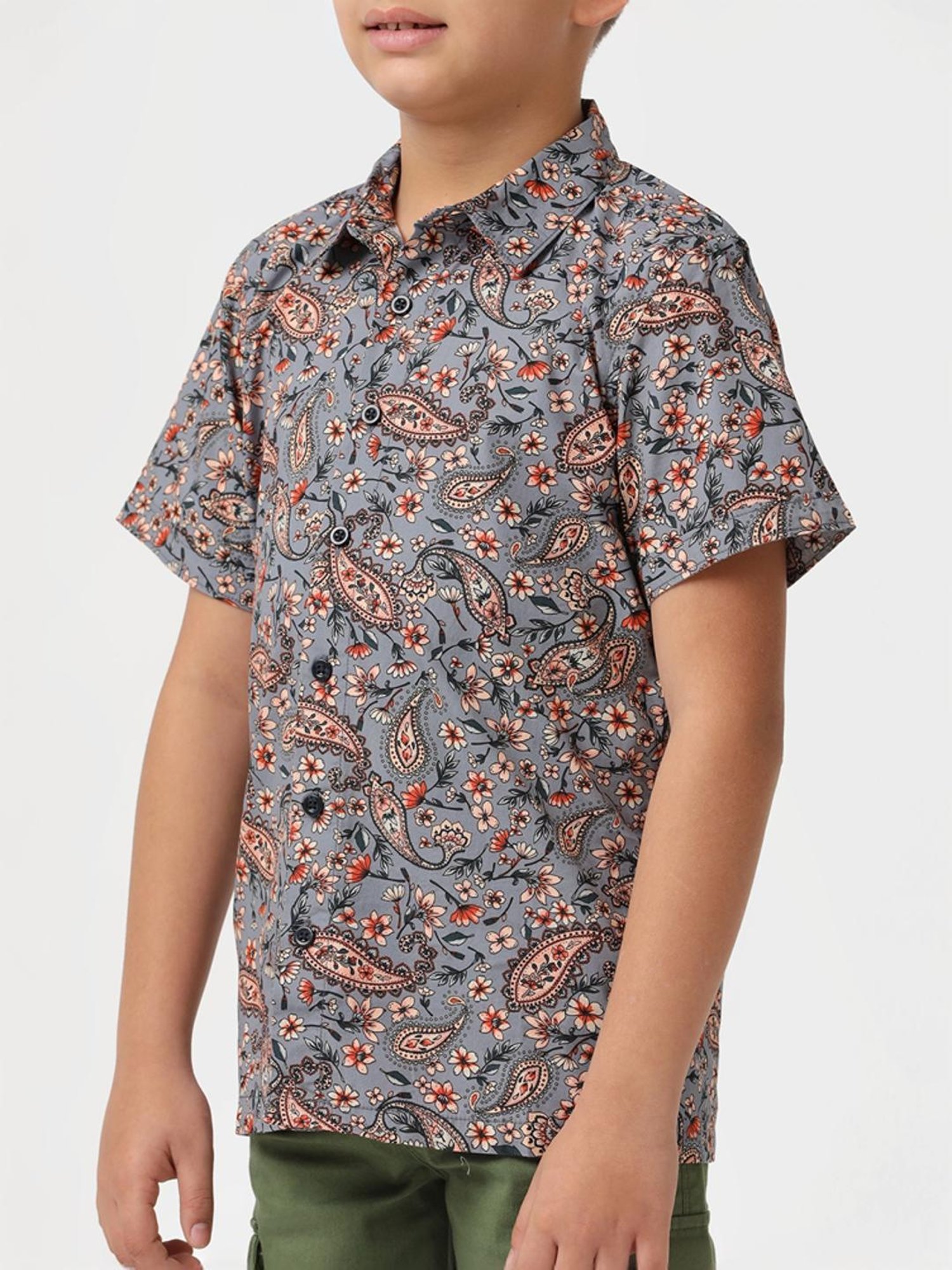 Kate & Oscar Kids Grey Cotton Printed Shirt