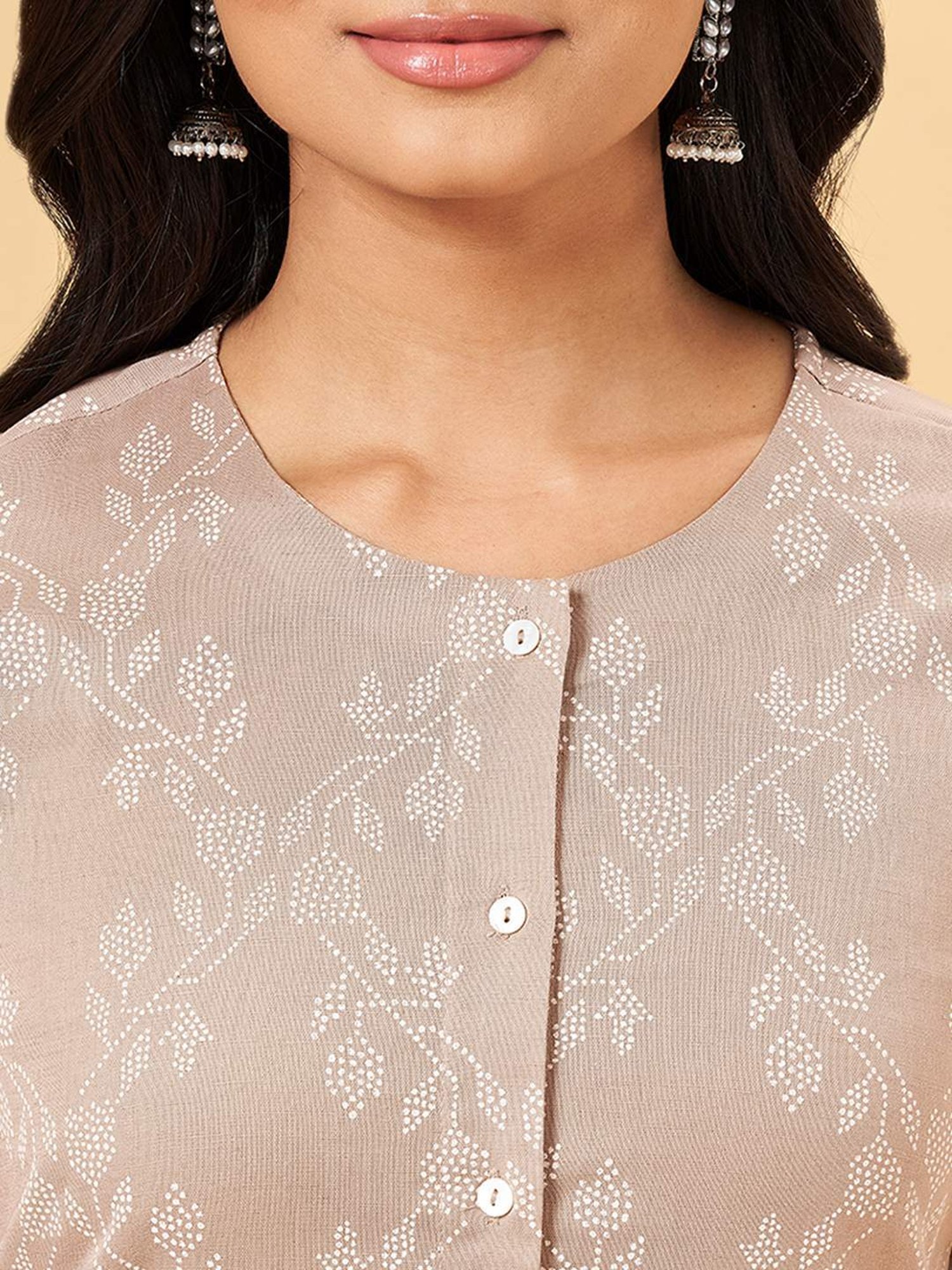 Rangmanch by Pantaloons Beige Cotton Printed Straight Kurta