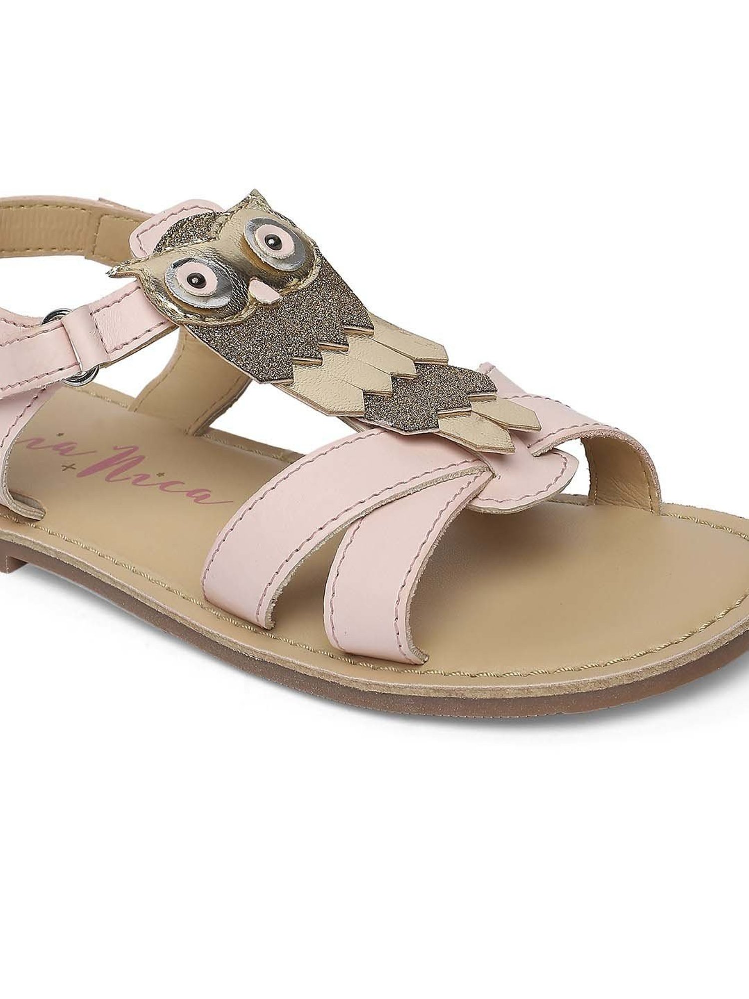 Aria Nica Kids Owl Pink & Beige Cross Strap Sandals