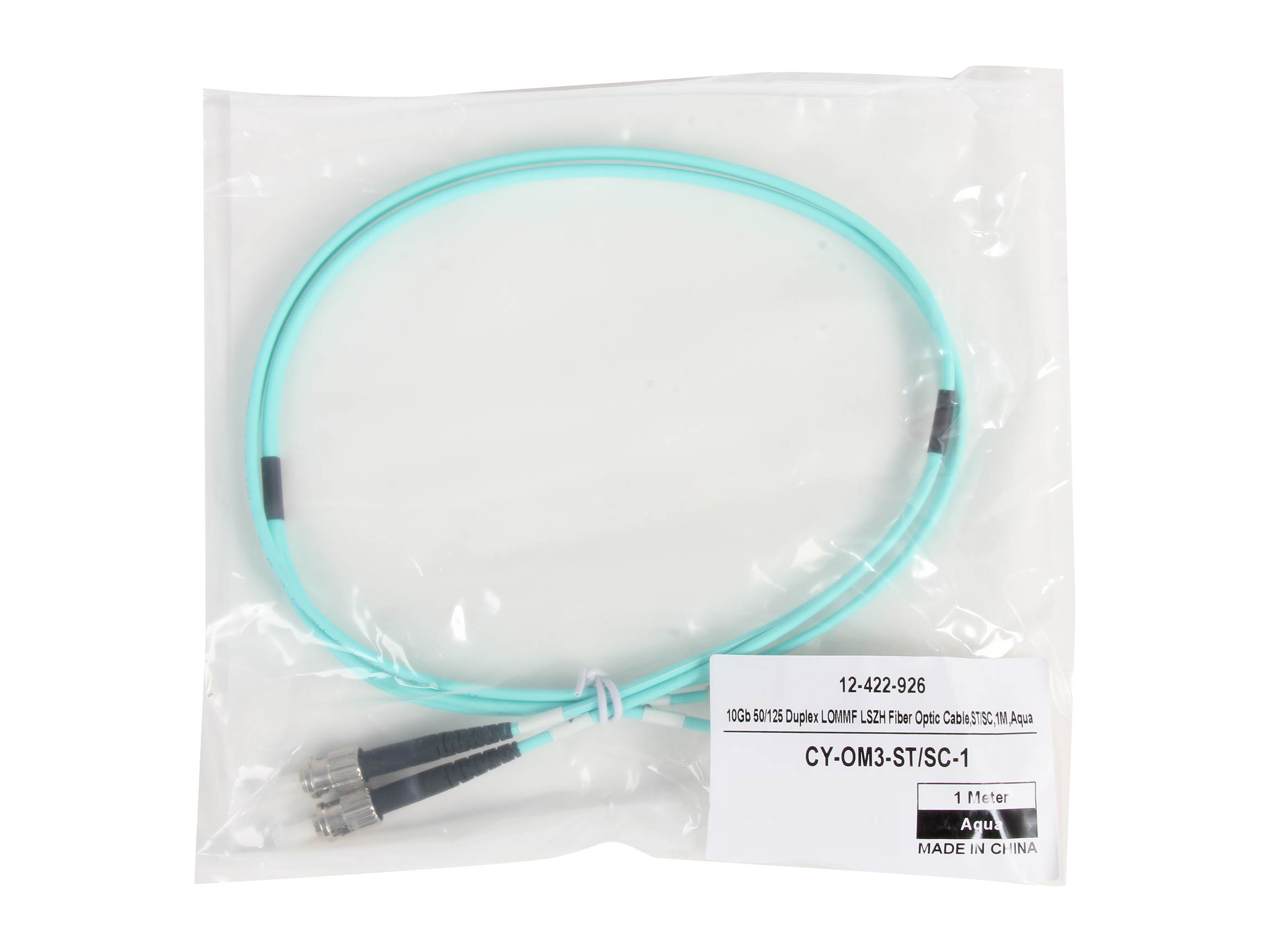 Coboc CY-OM3-ST/SC-1 3.28 ft. 10Gb Fiber Optic Cable, ST/SC, Multi Mode, Duplex (50/125 Type) - Aqua