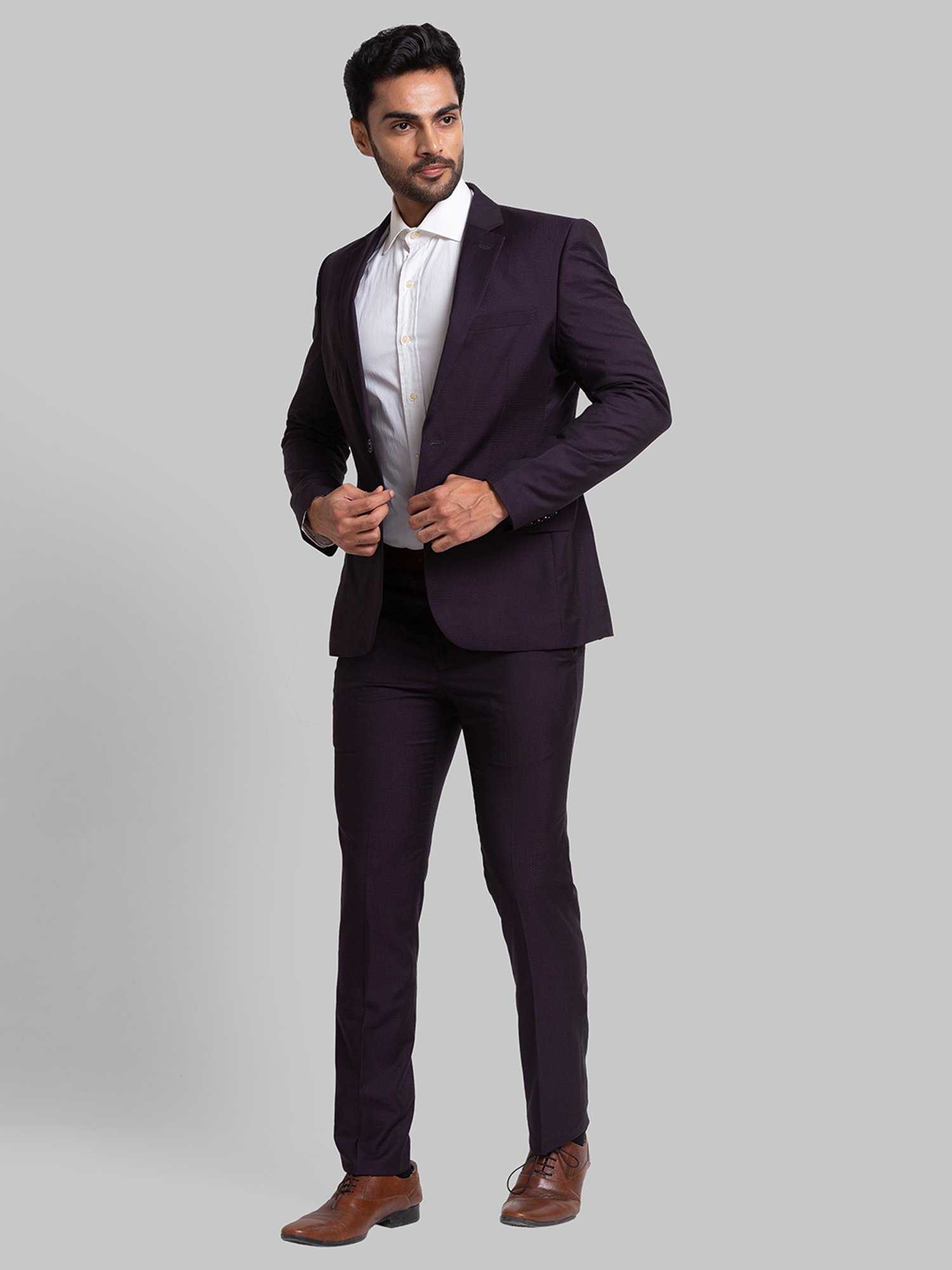 Parx Maroon Regular Fit Self Pattern Two Piece Suit