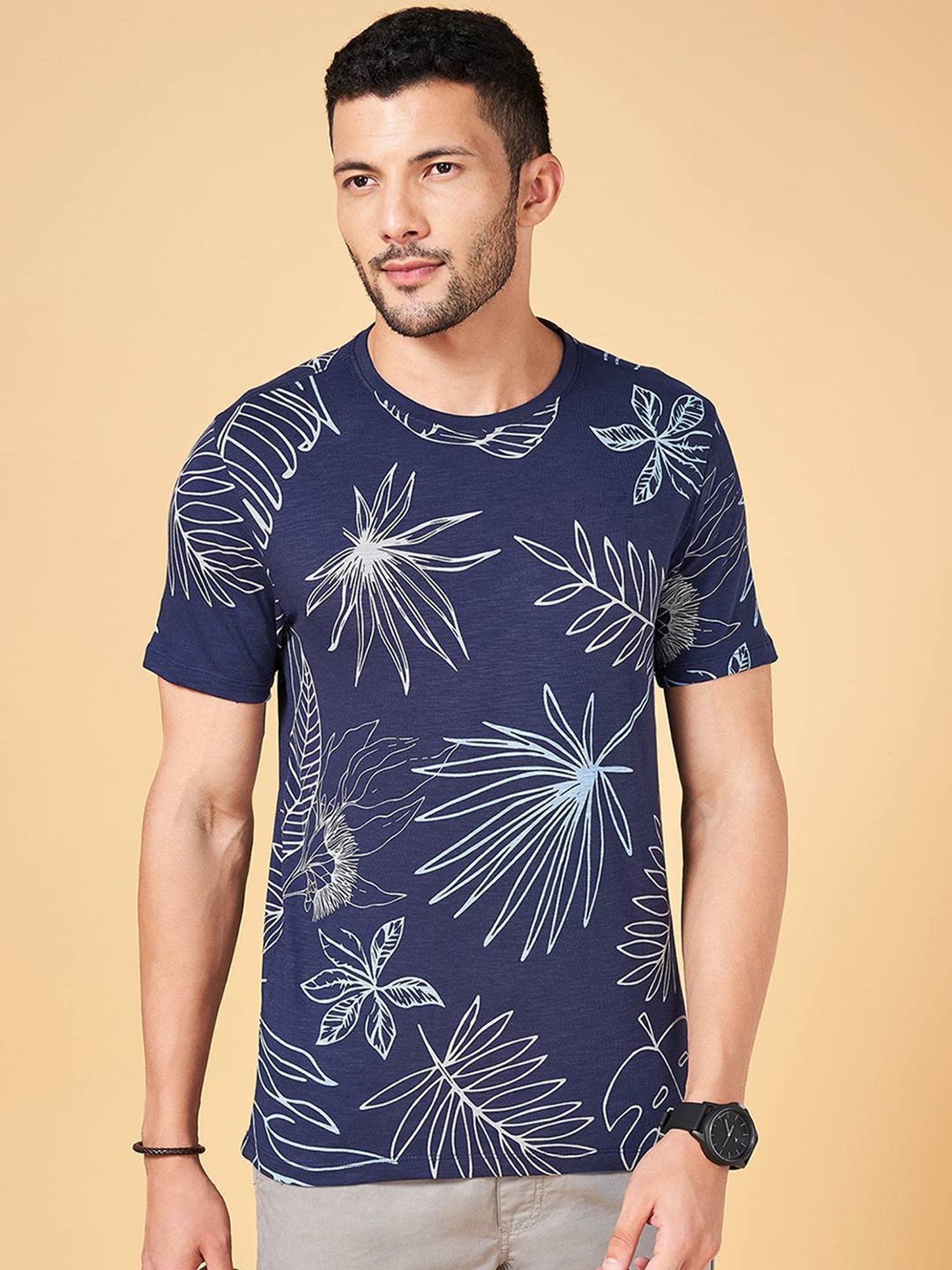 Urban Ranger by Pantaloons Navy Cotton Slim Fit Printed T-Shirt