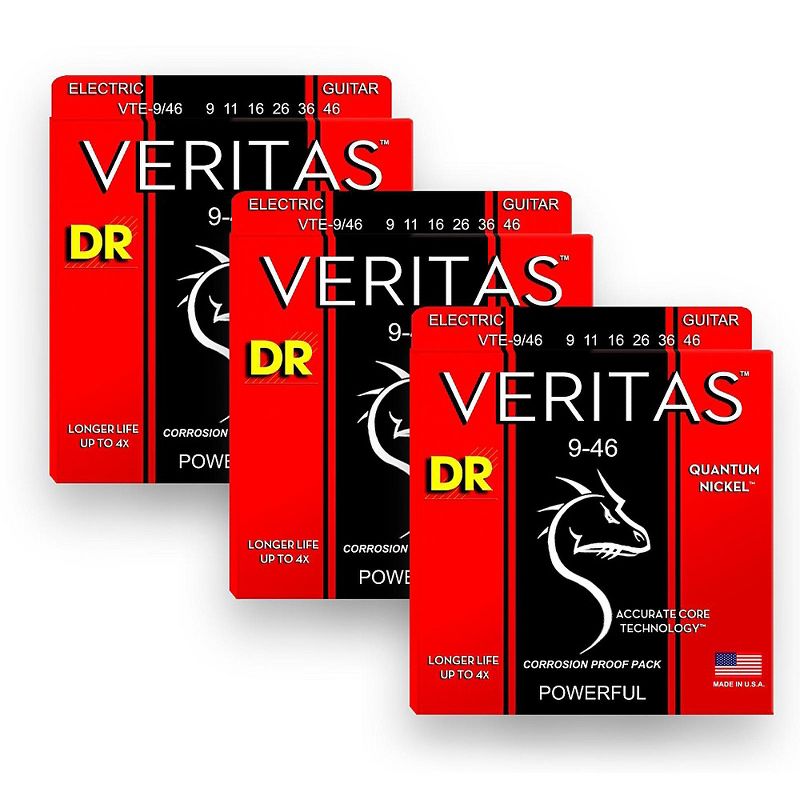 DR Strings Veritas - Accurate Core Technology Light and Heavy Electric Guitar Strings (9-46) 3-PACK