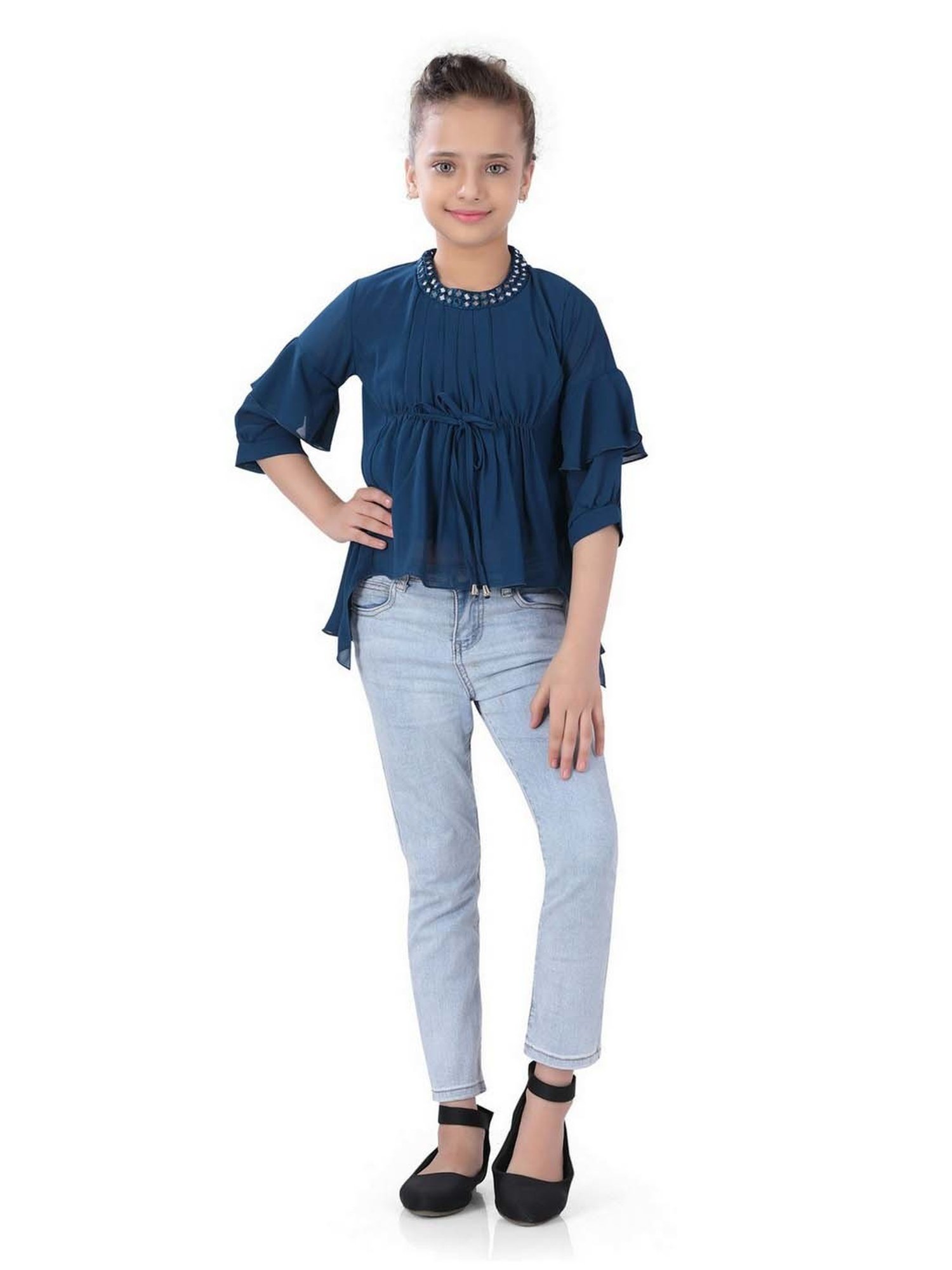 poplins Kids Blue Cotton Regular Fit Top