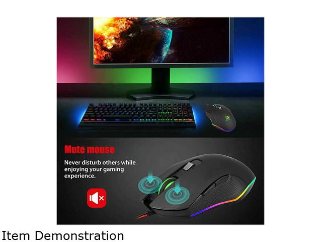 Vicabo Ergonomic Gaming Mouse Optical 3200 DPI Sensor Comfortable Grip RGB Light Effect 6 Buttons 1 Wheel USB Wired Mice for PC Mac Desktop Computer Laptop