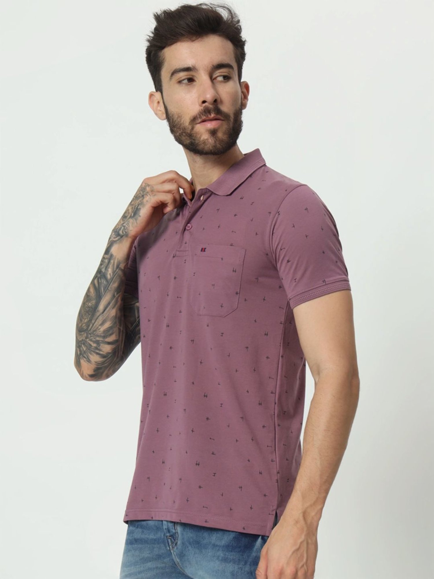 Tab91 Purple Regular Fit Printed Polo T-Shirts