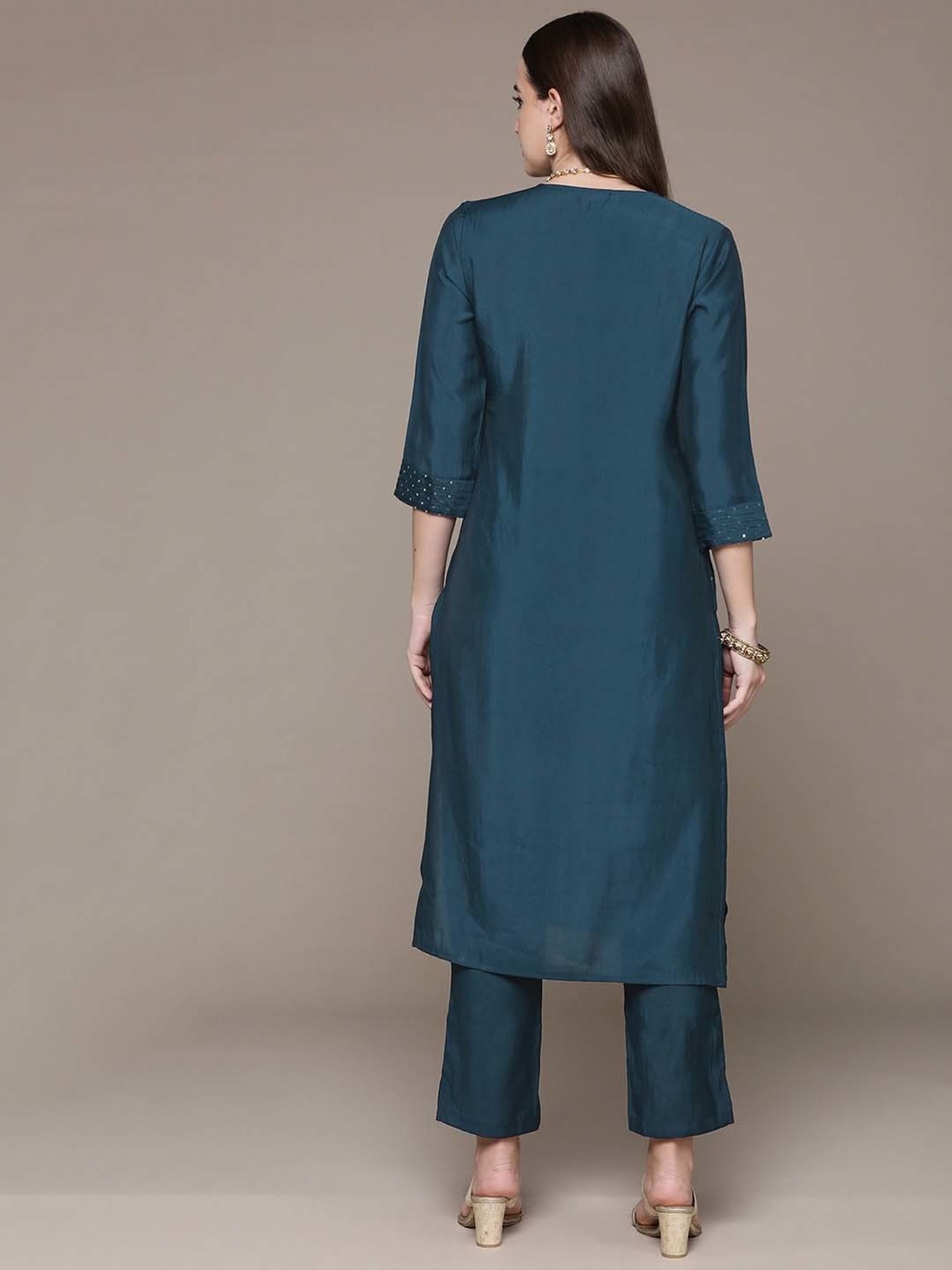 URBAN MYSTIC Black Rayon Embroidered Kurta & Sharara Set