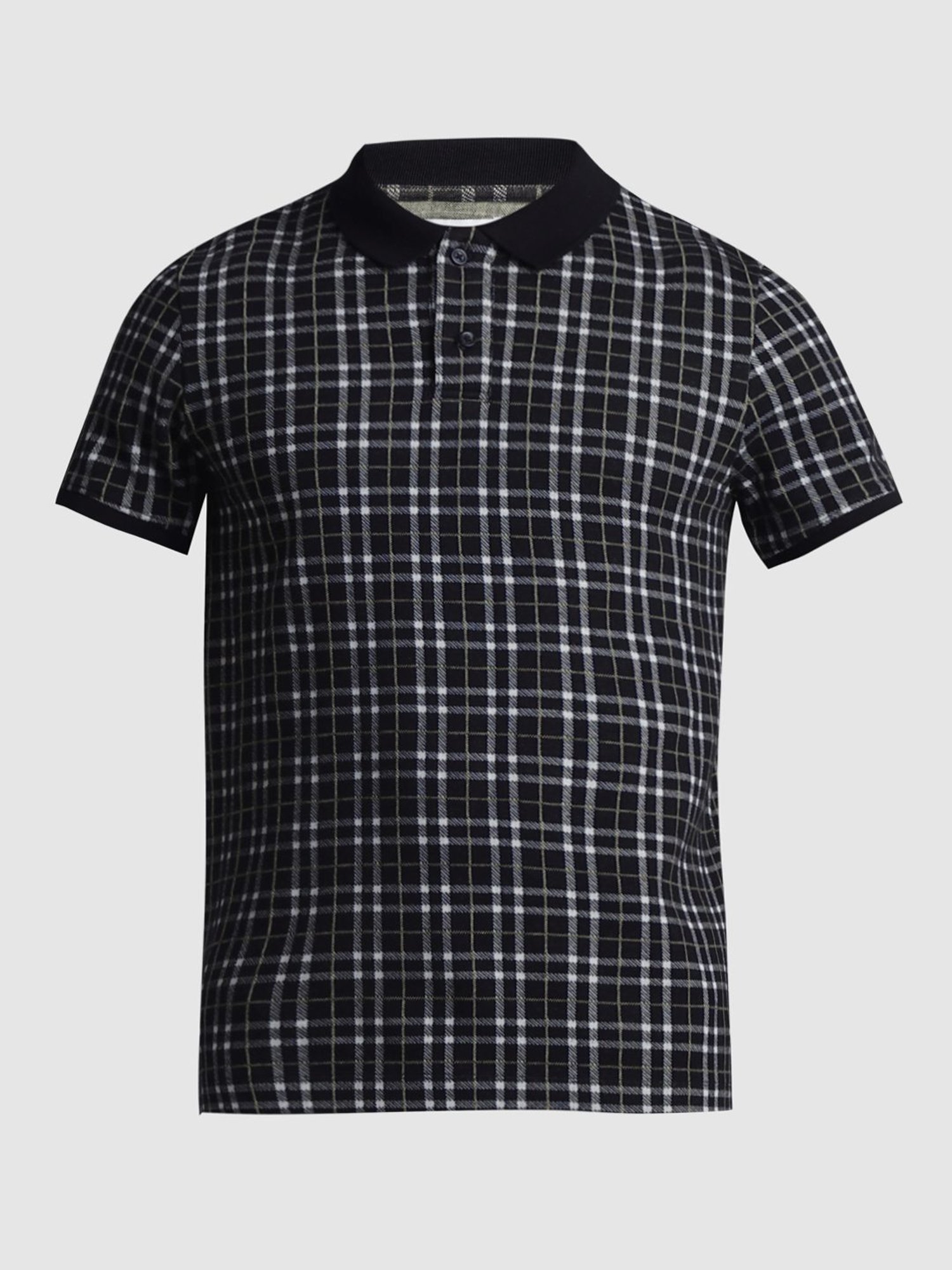 Jack & Jones Jet Black Cotton Regular Fit Checks Polo T-Shirt