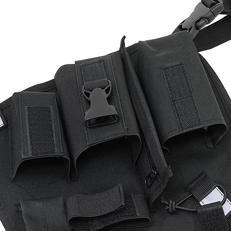Universal Radio Chest Harness Pack Front Pocket Pouch Bag Holster EMS Vest Rig with Reflective Stripe for Two Way Radio Walkie Talkie Black Rescue Essentials