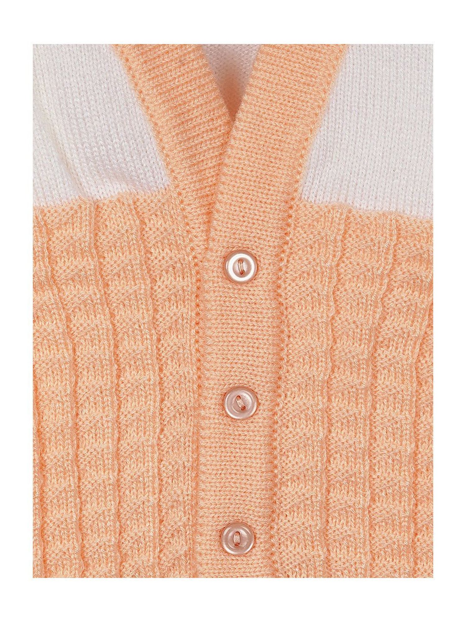 Little Angels Kids Peach & White Textured Pattern Full Sleeves Sweater Set