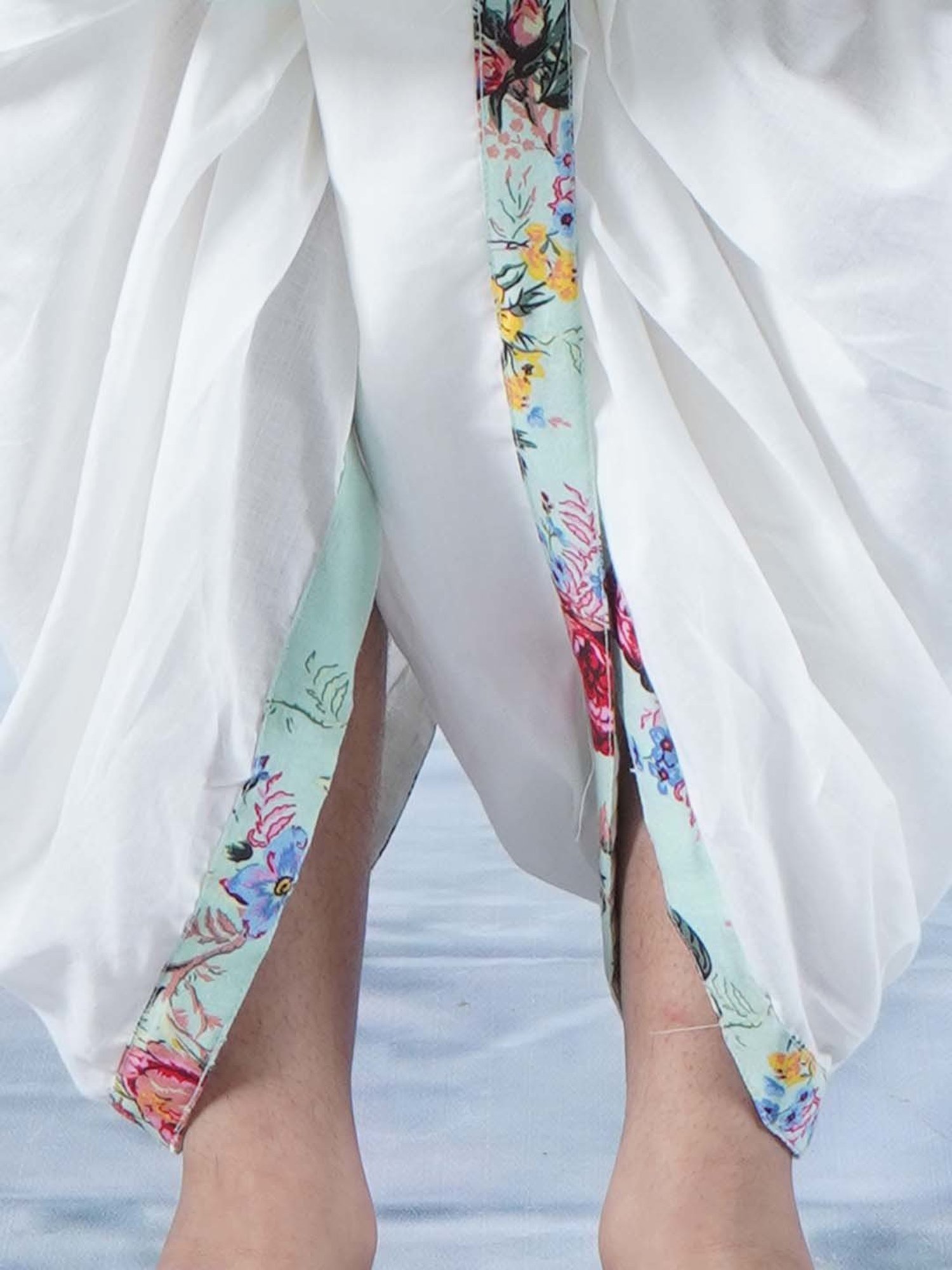 Little Bansi Green & White Cotton Floral Print Full Sleeves Kurta Set