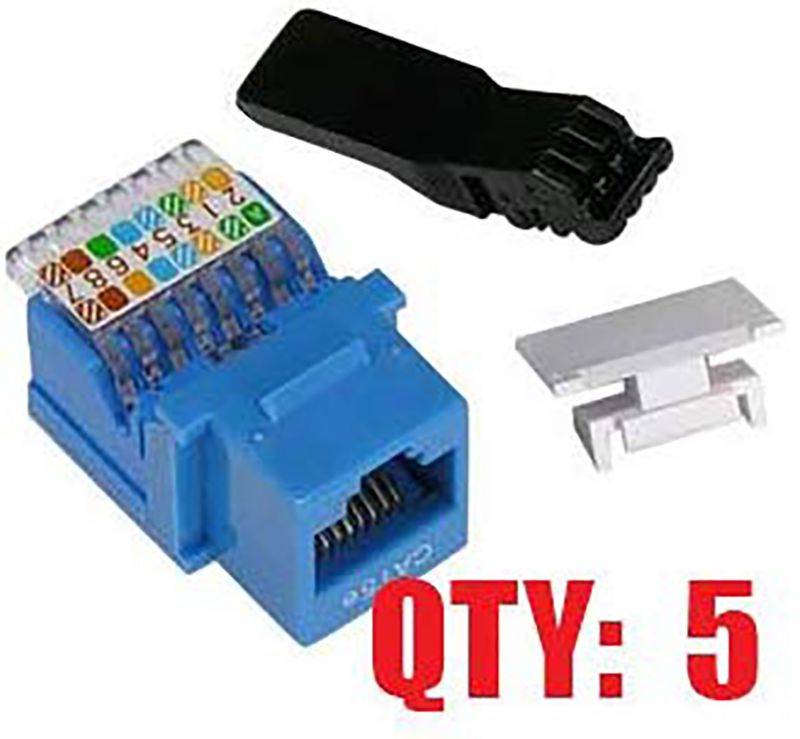 iMBAPrice Blue Cat 6 Tooless (Tool Less) Keystone Jack for Keystone Wall Plate (Pack of 5)