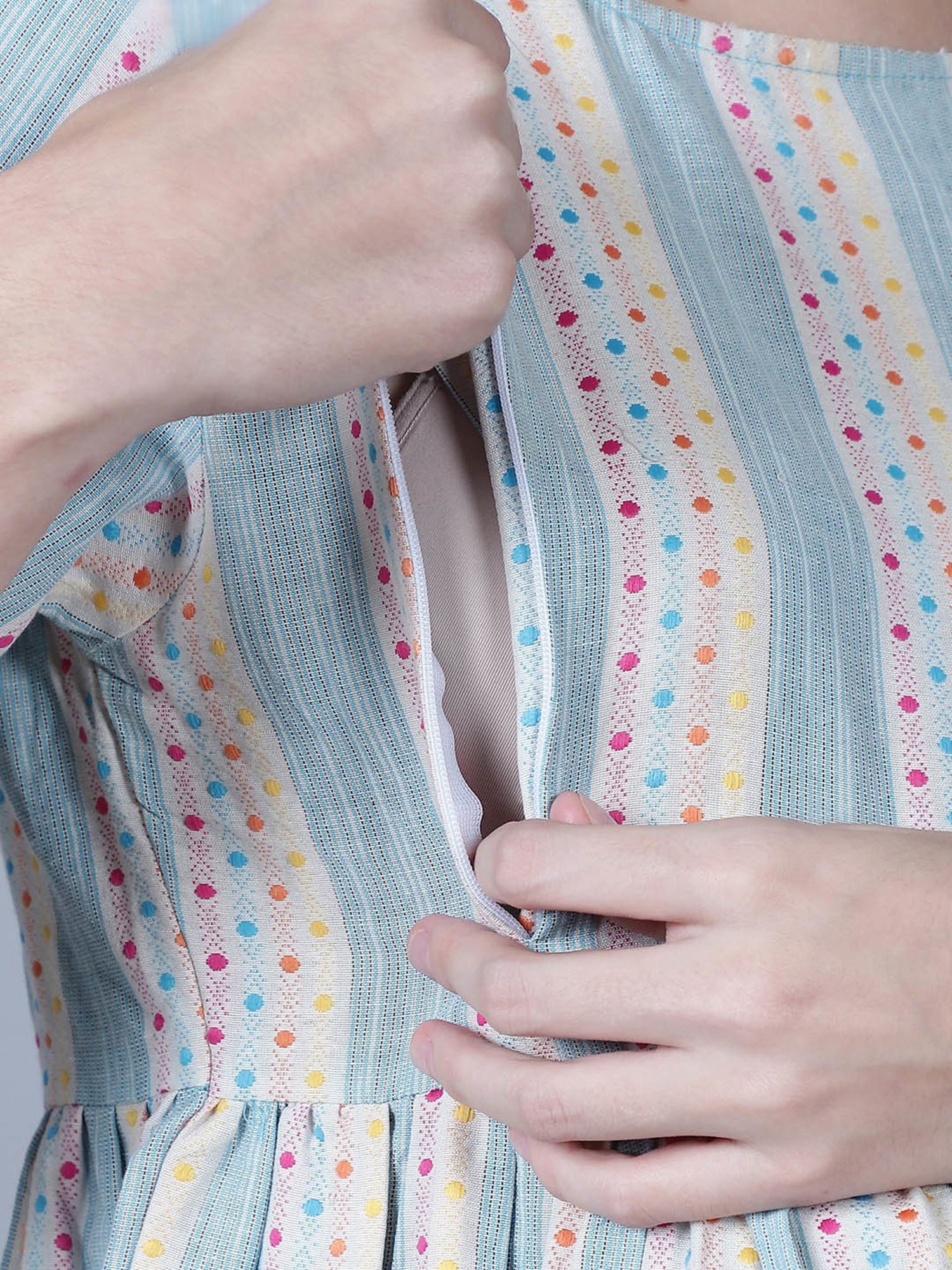 Moms Maternity Sea Green Striped Maternity Kurta