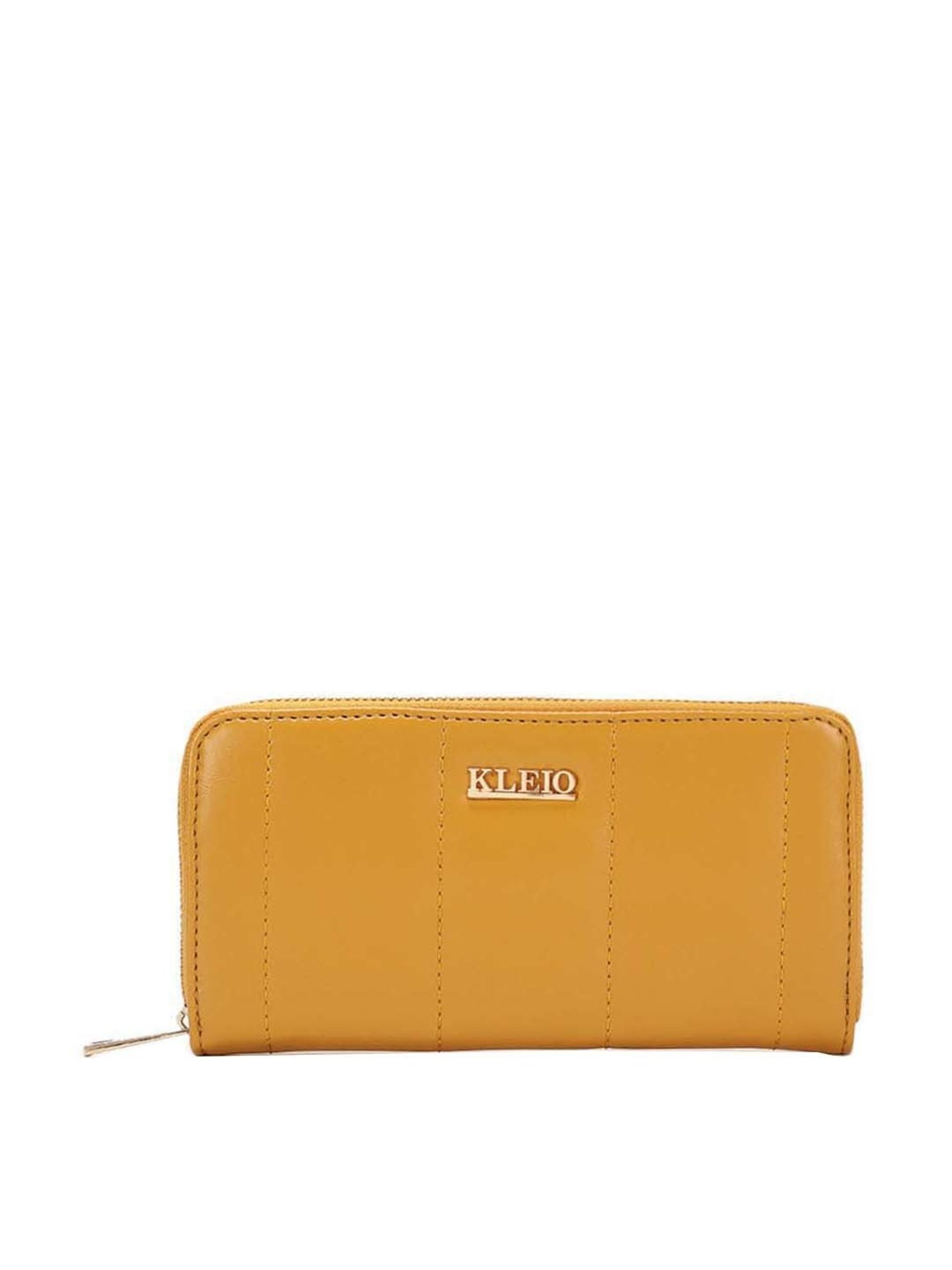 KLEIO Mustard Quilted Zip Around Wallet for Women
